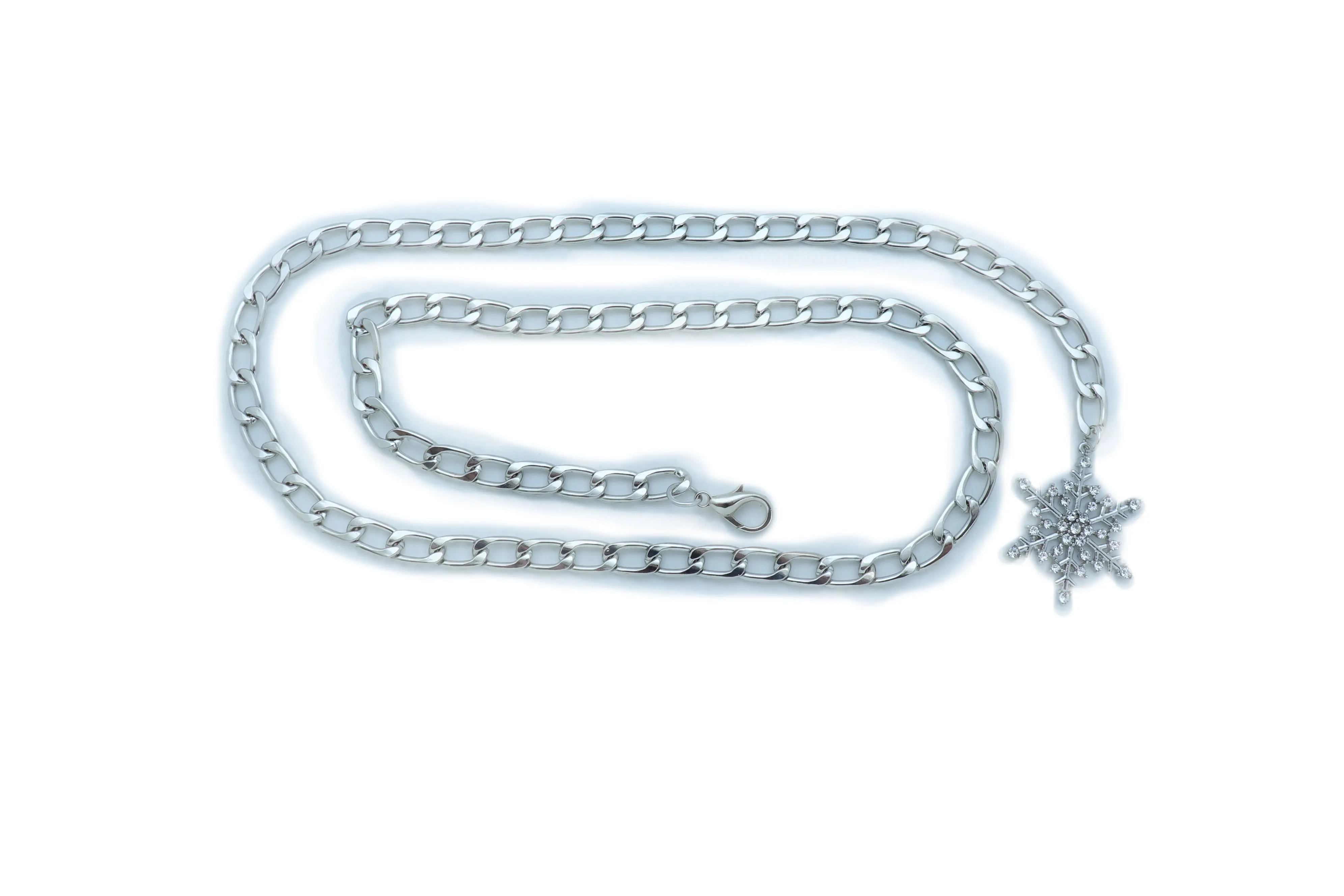 Silver Metal Chain Belt Rose Flower Charms Plus Size XL XXL