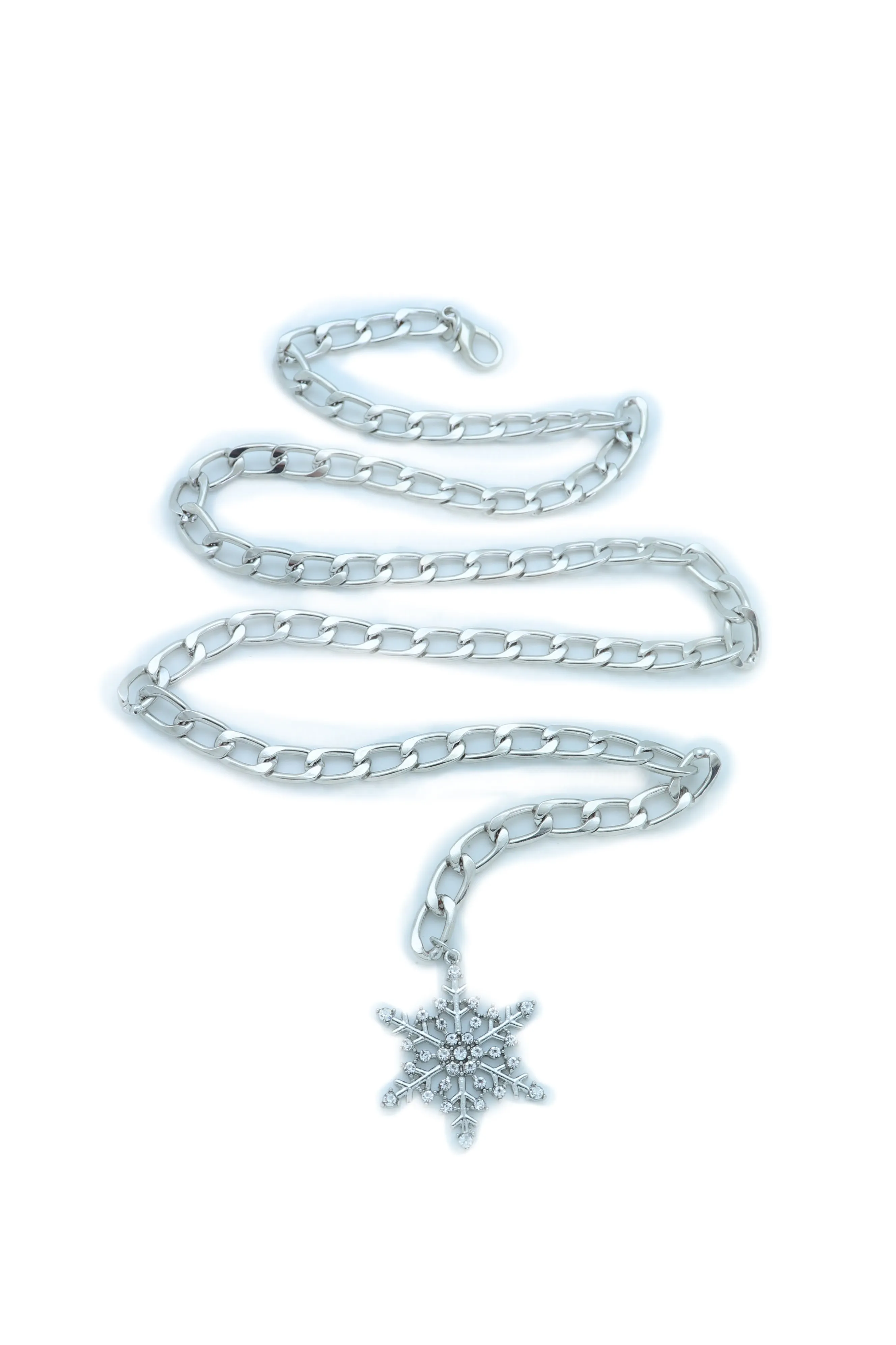 Silver Metal Chain Belt Rose Flower Charms Plus Size XL XXL