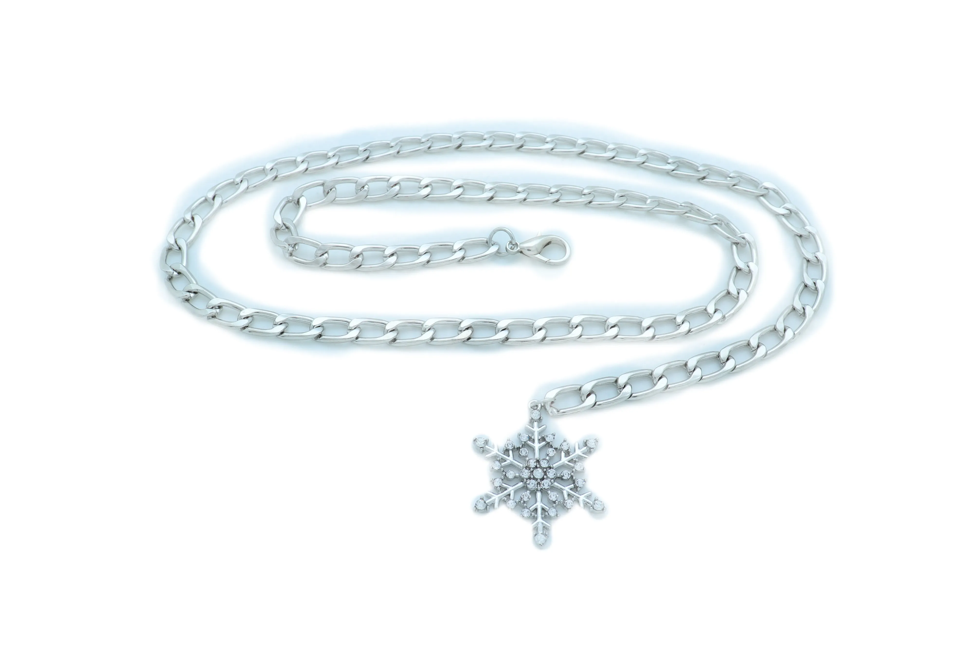 Silver Metal Chain Belt Rose Flower Charms Plus Size XL XXL