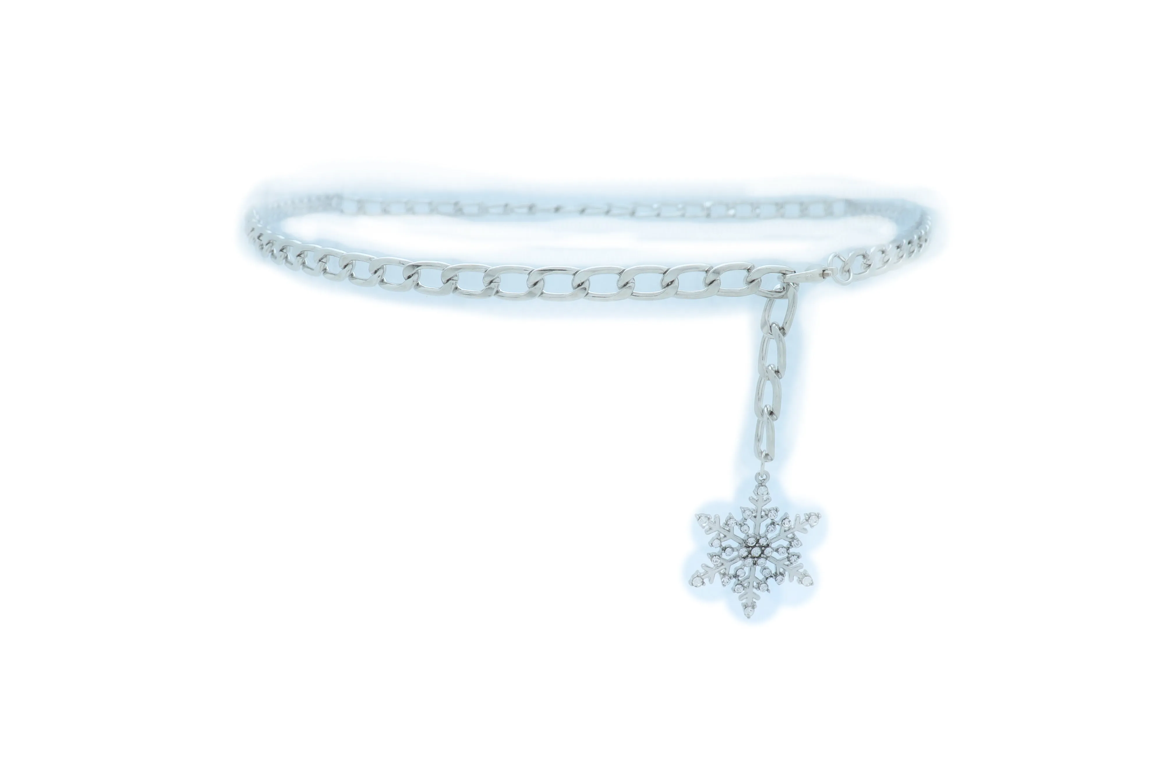 Silver Metal Chain Belt Rose Flower Charms Plus Size XL XXL