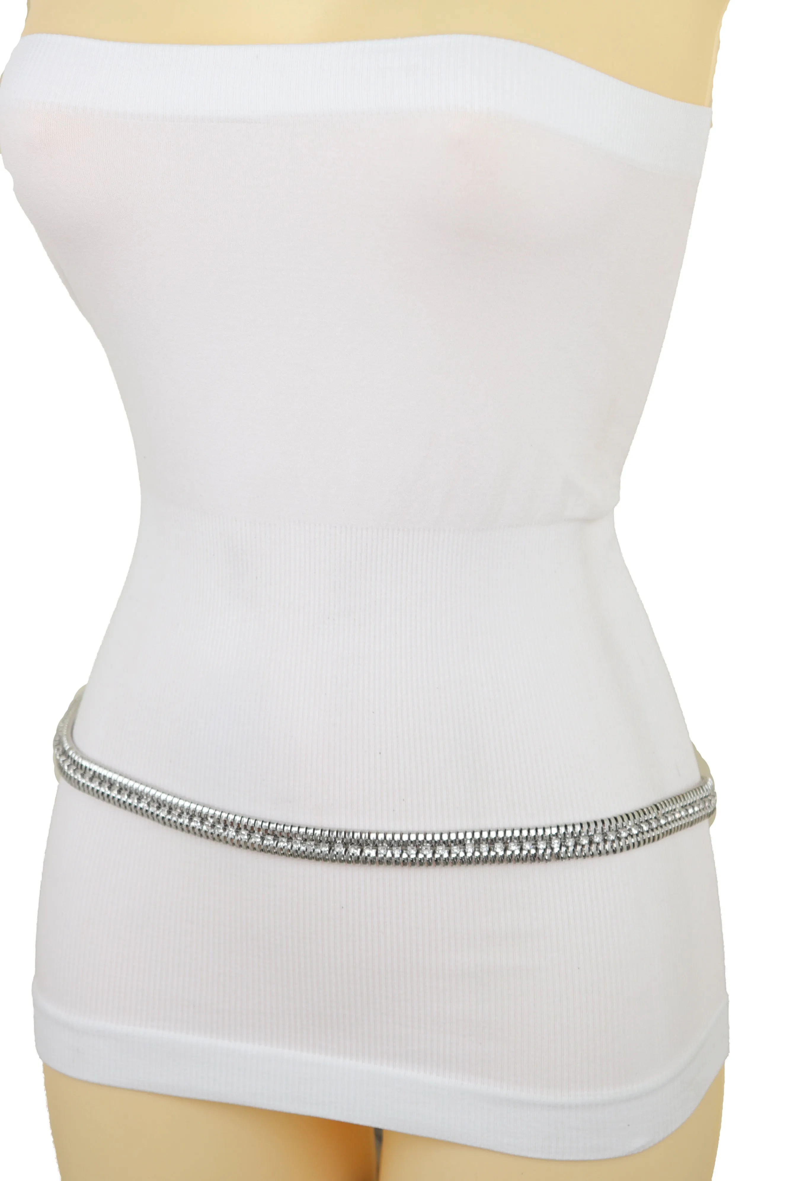 Silver Metal Chain Bling Skinny High Waist Hip Fashion Belt Fit Size S M L