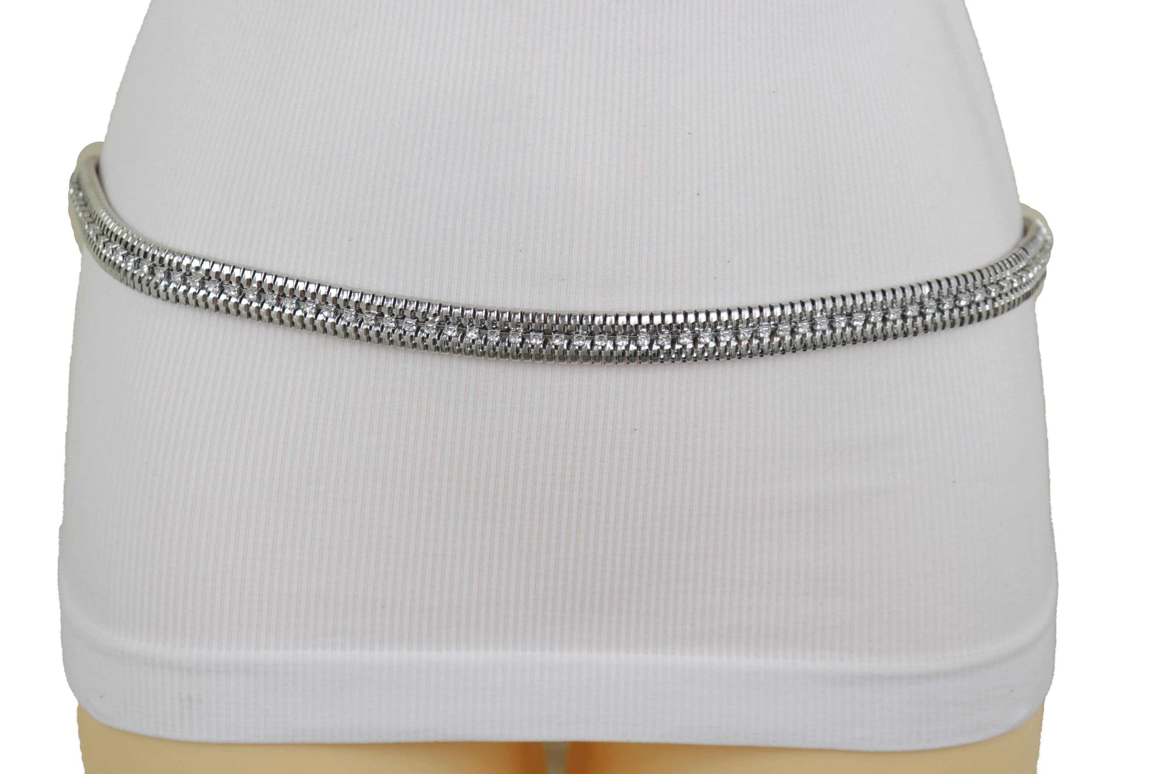 Silver Metal Chain Bling Skinny High Waist Hip Fashion Belt Fit Size S M L