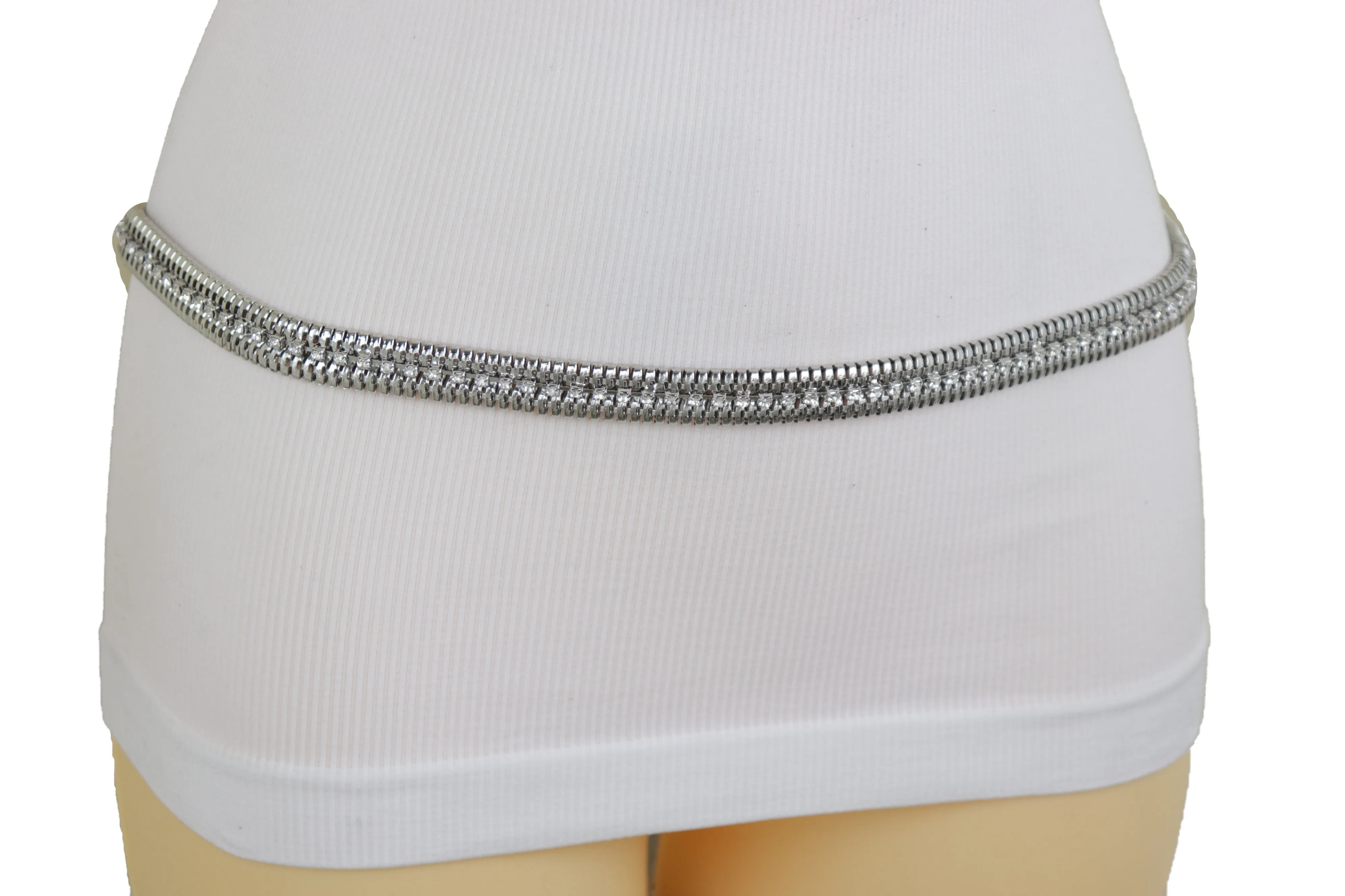 Silver Metal Chain Bling Skinny High Waist Hip Fashion Belt Fit Size S M L