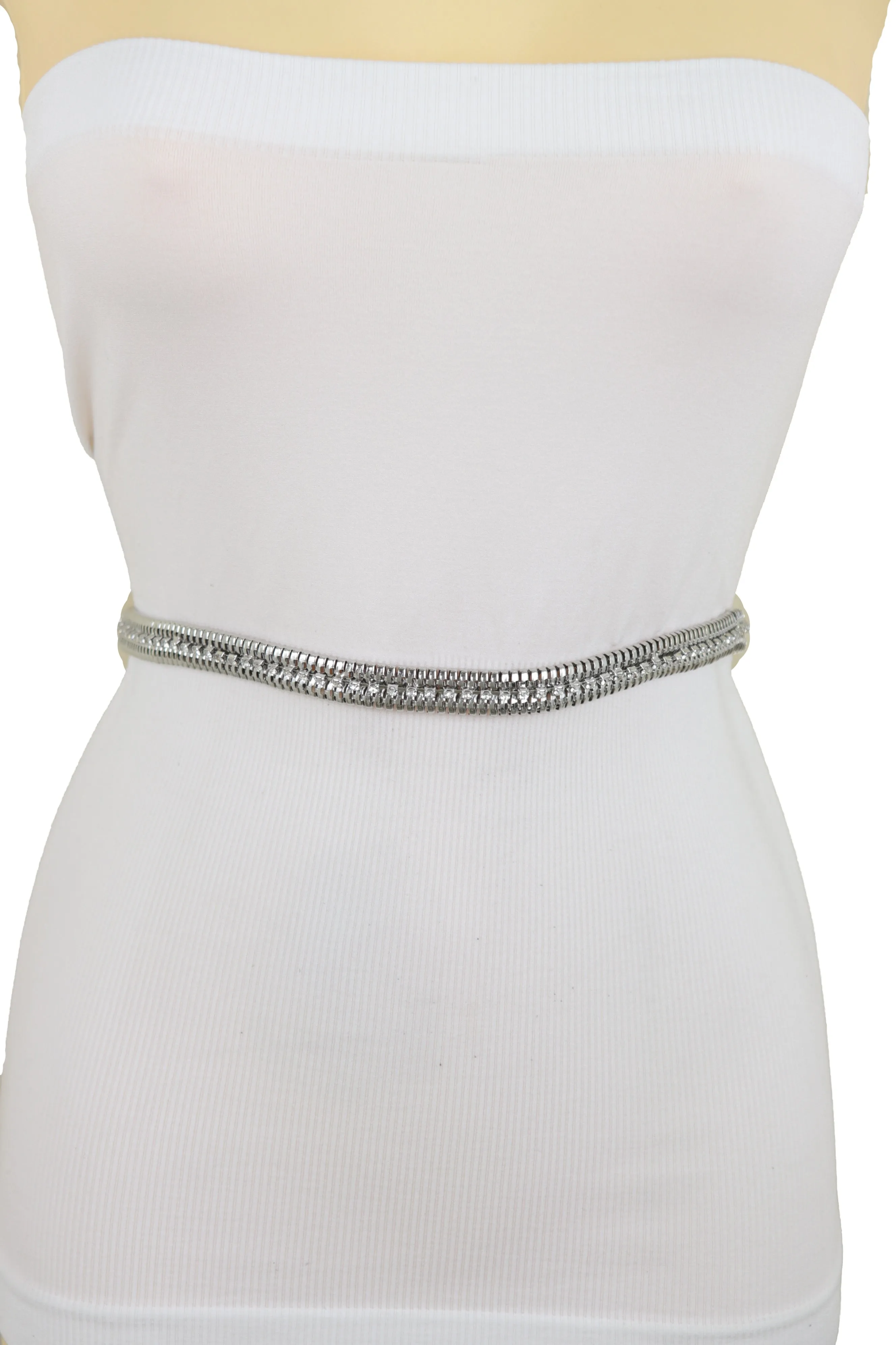 Silver Metal Chain Bling Skinny High Waist Hip Fashion Belt Fit Size S M L