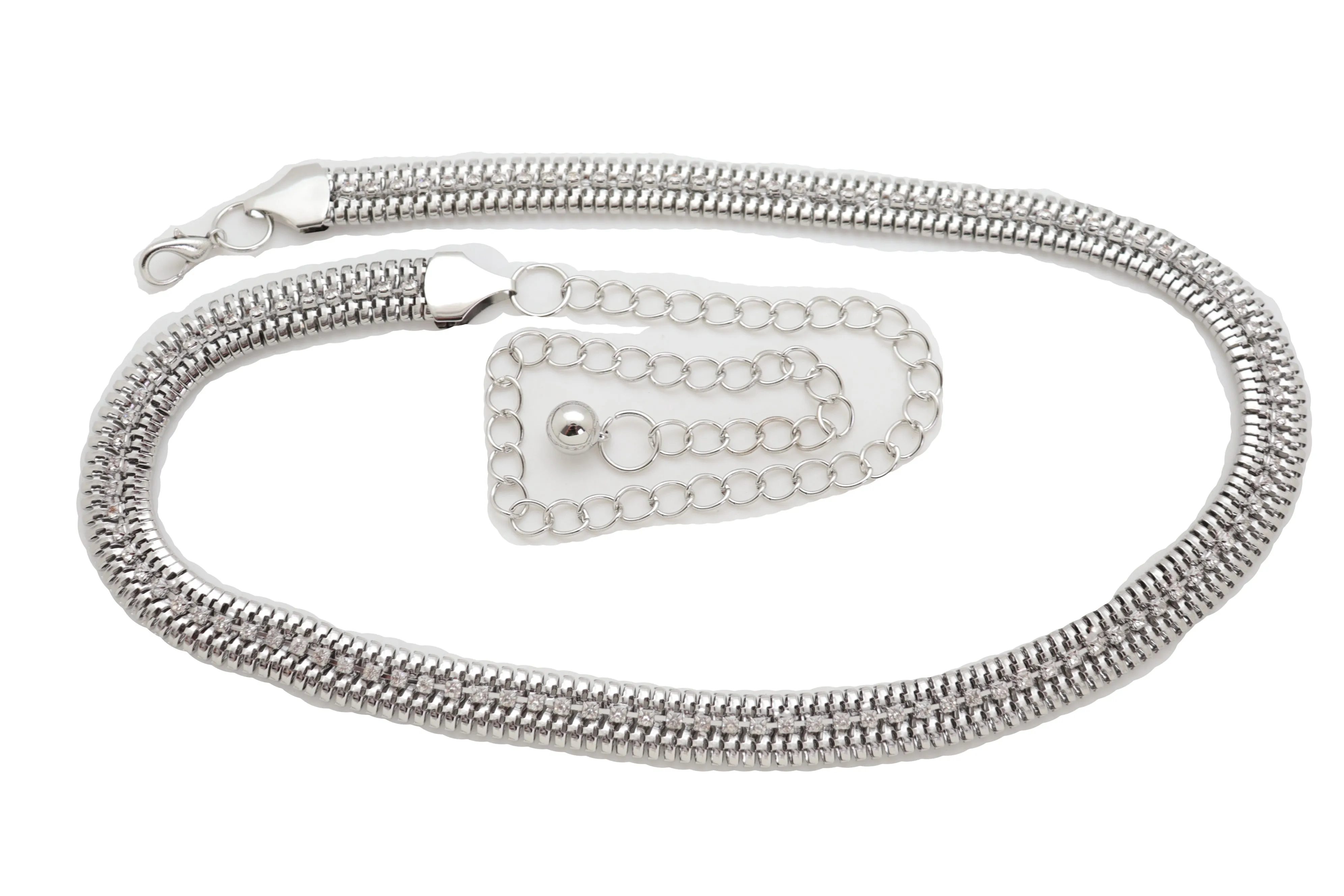 Silver Metal Chain Bling Skinny High Waist Hip Fashion Belt Fit Size S M L