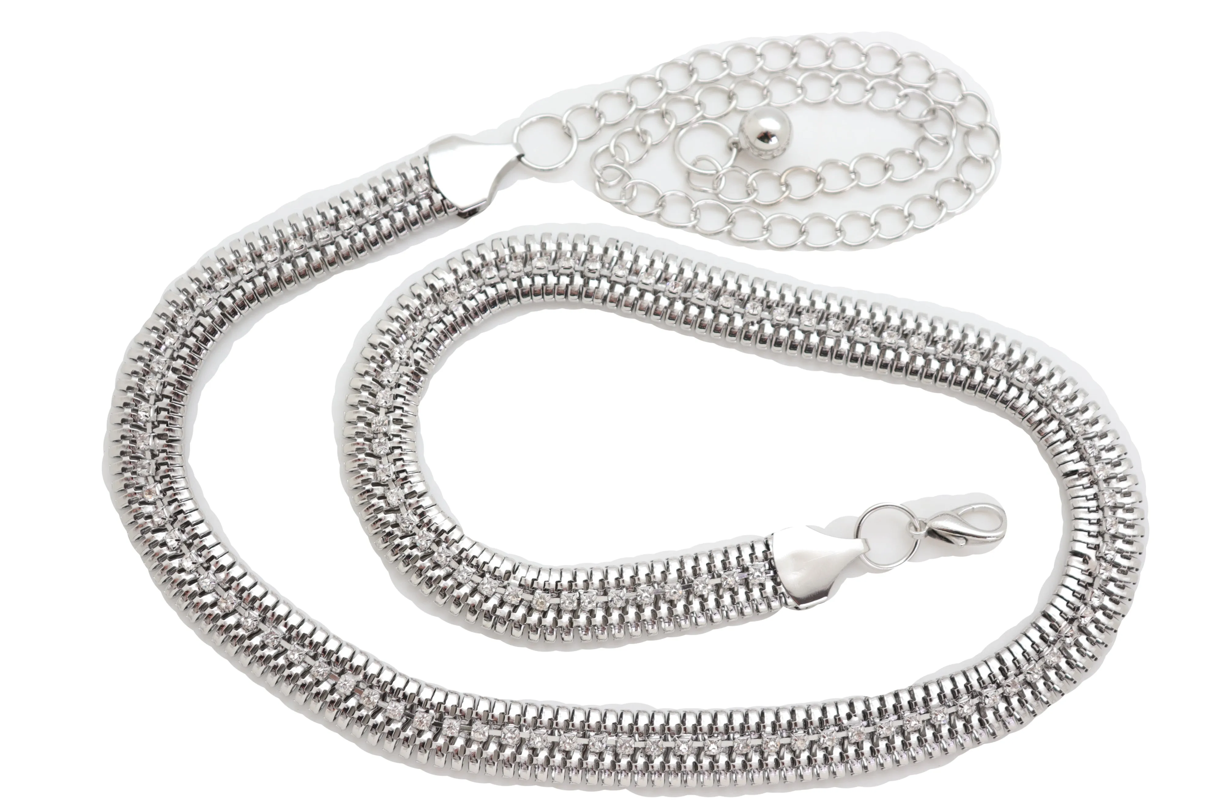 Silver Metal Chain Bling Skinny High Waist Hip Fashion Belt Fit Size S M L