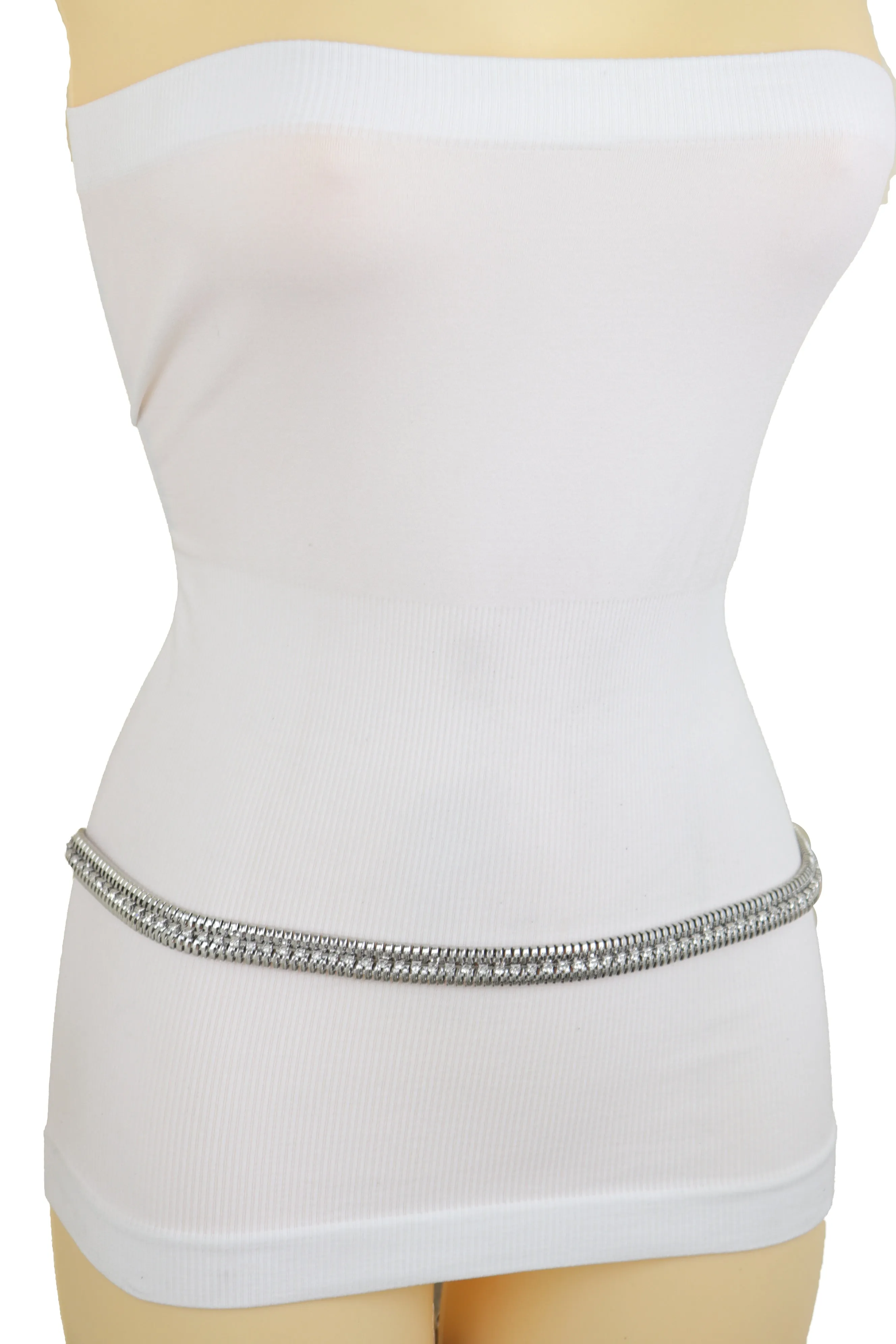 Silver Metal Chain Bling Skinny High Waist Hip Fashion Belt Fit Size S M L