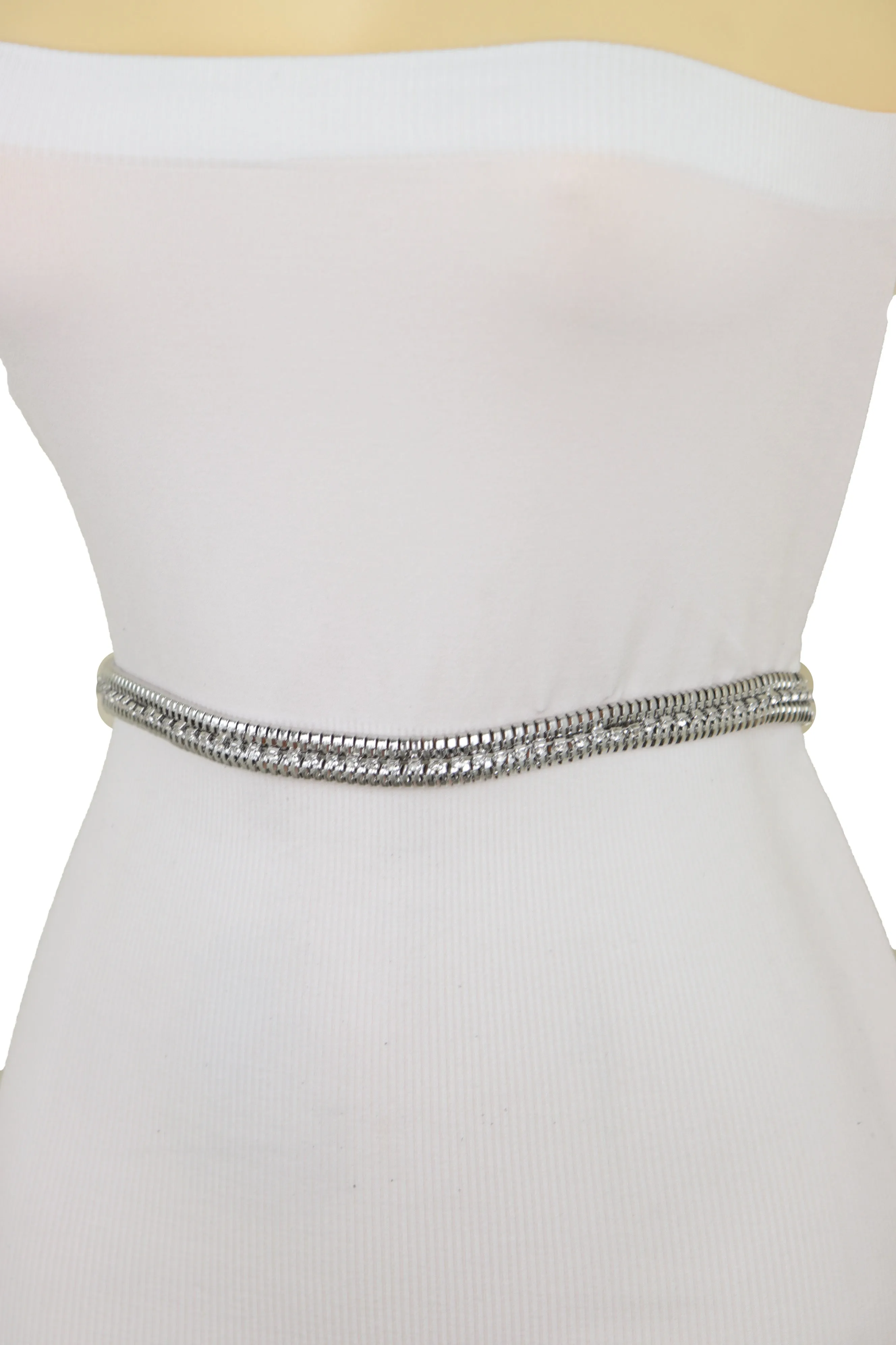 Silver Metal Chain Bling Skinny High Waist Hip Fashion Belt Fit Size S M L