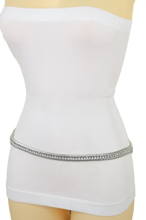 Silver Metal Chain Bling Skinny High Waist Hip Fashion Belt Fit Size S M L