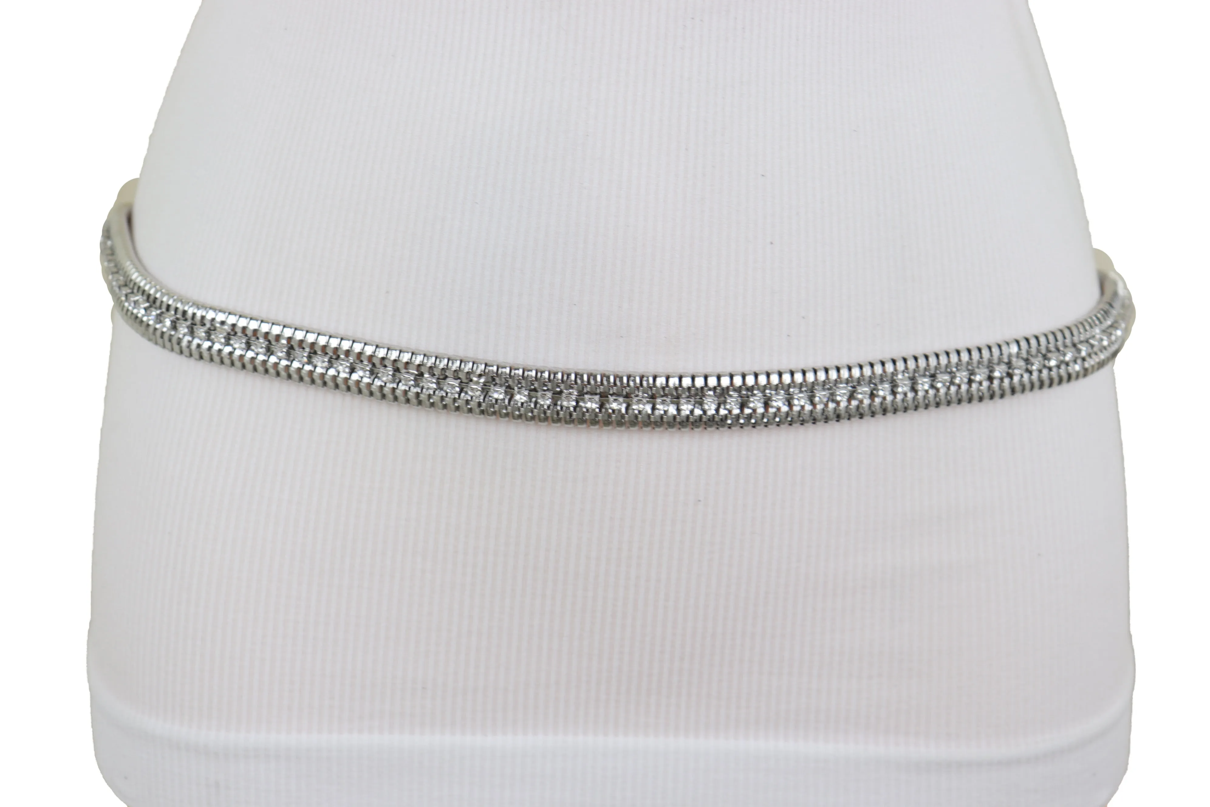 Silver Metal Chain Bling Skinny High Waist Hip Fashion Belt Fit Size S M L