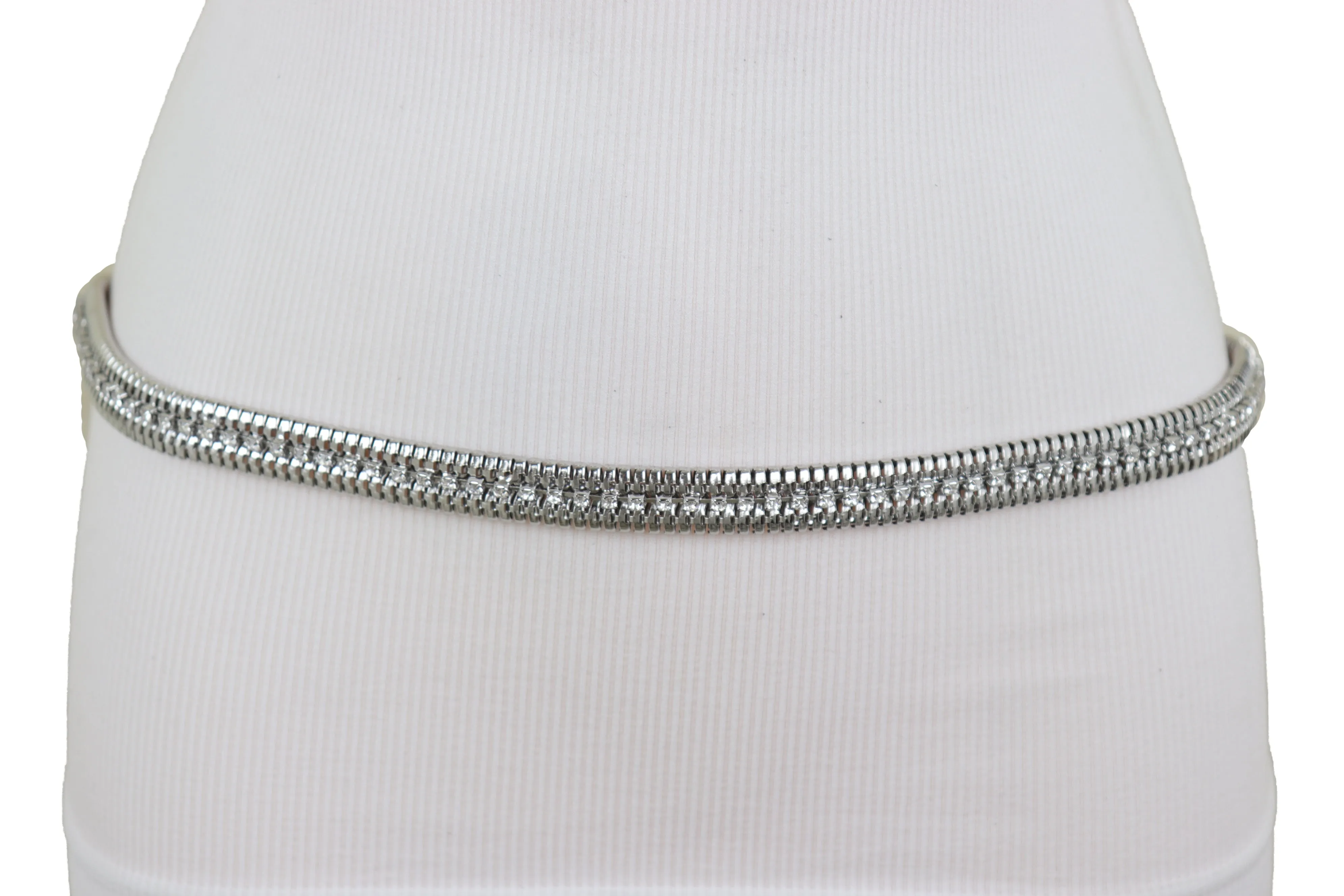 Silver Metal Chain Bling Skinny High Waist Hip Fashion Belt Fit Size S M L