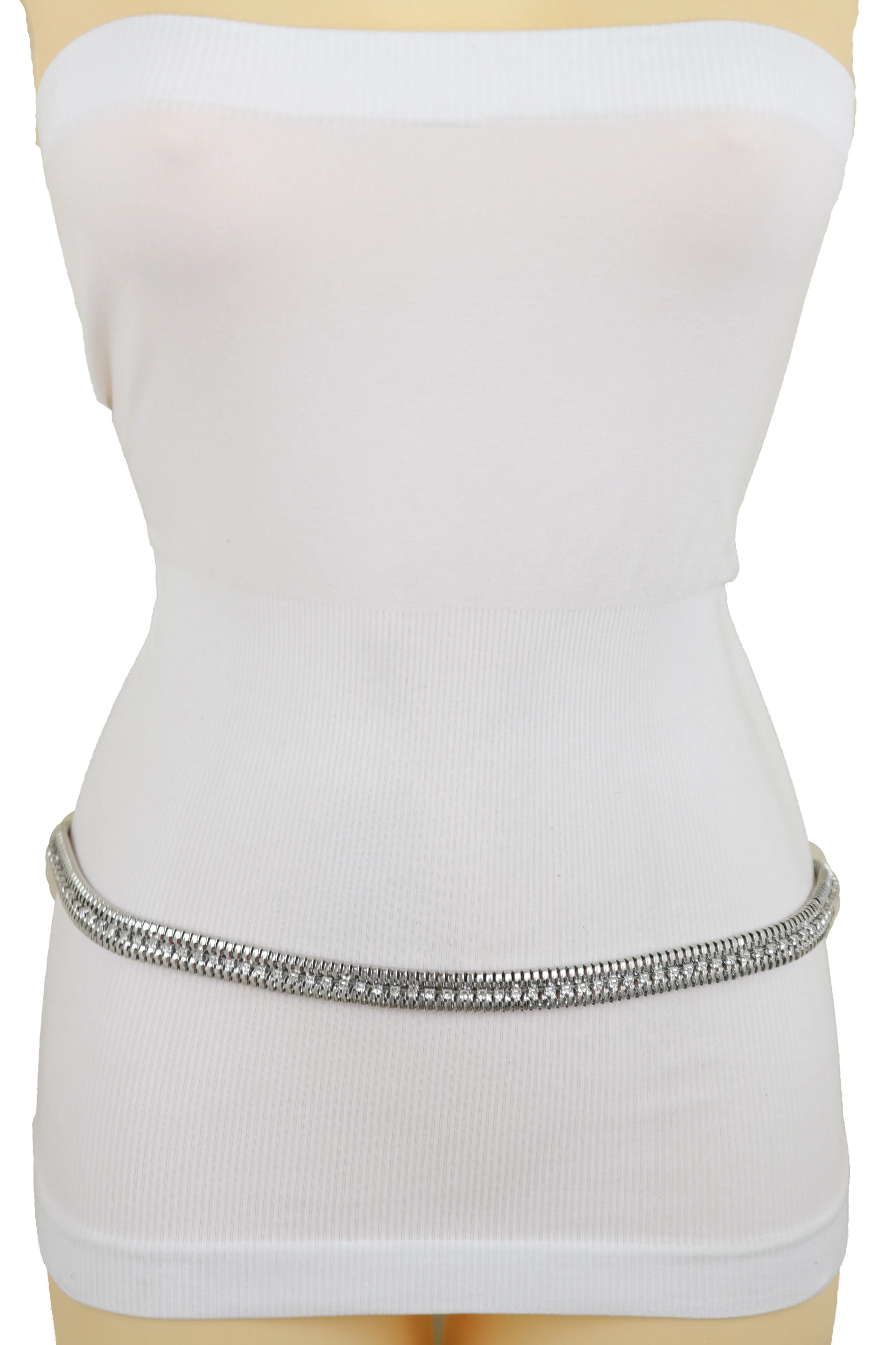 Silver Metal Chain Bling Skinny High Waist Hip Fashion Belt Fit Size S M L