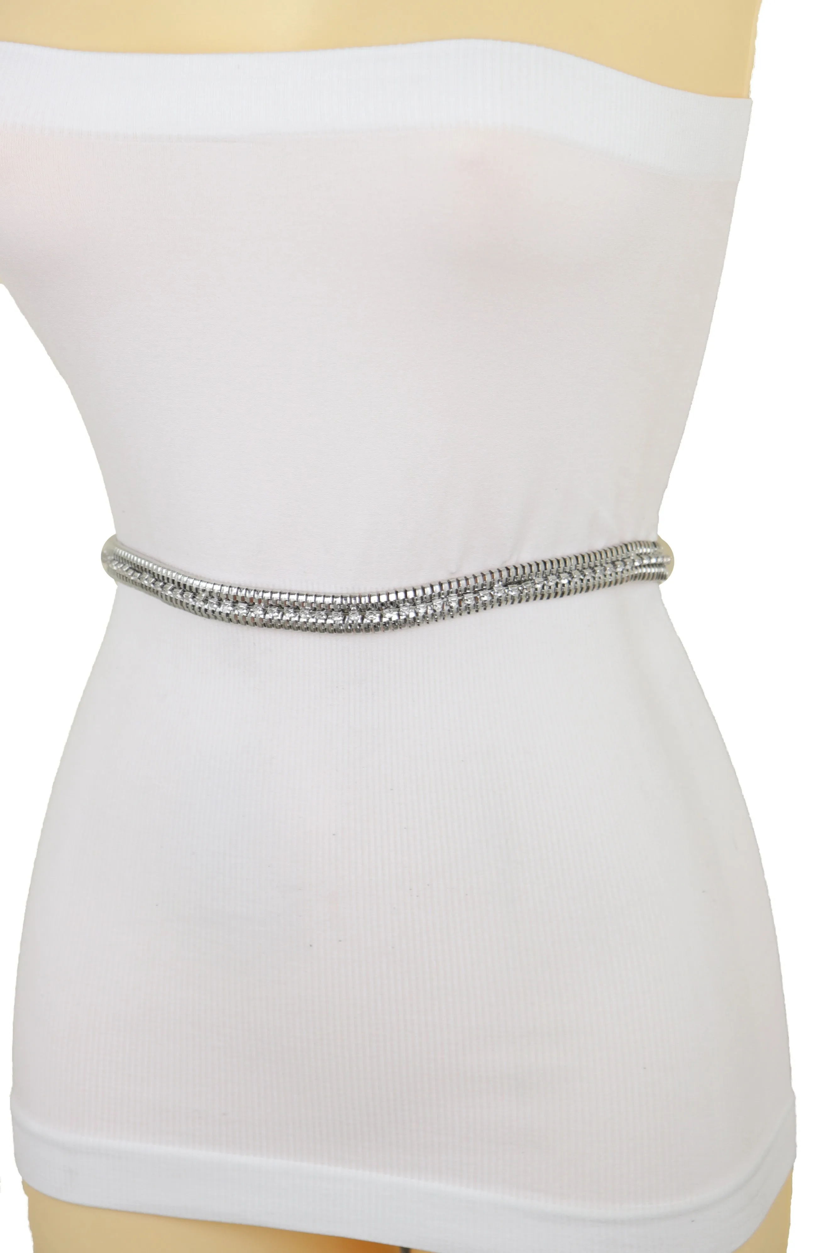 Silver Metal Chain Bling Skinny High Waist Hip Fashion Belt Fit Size S M L