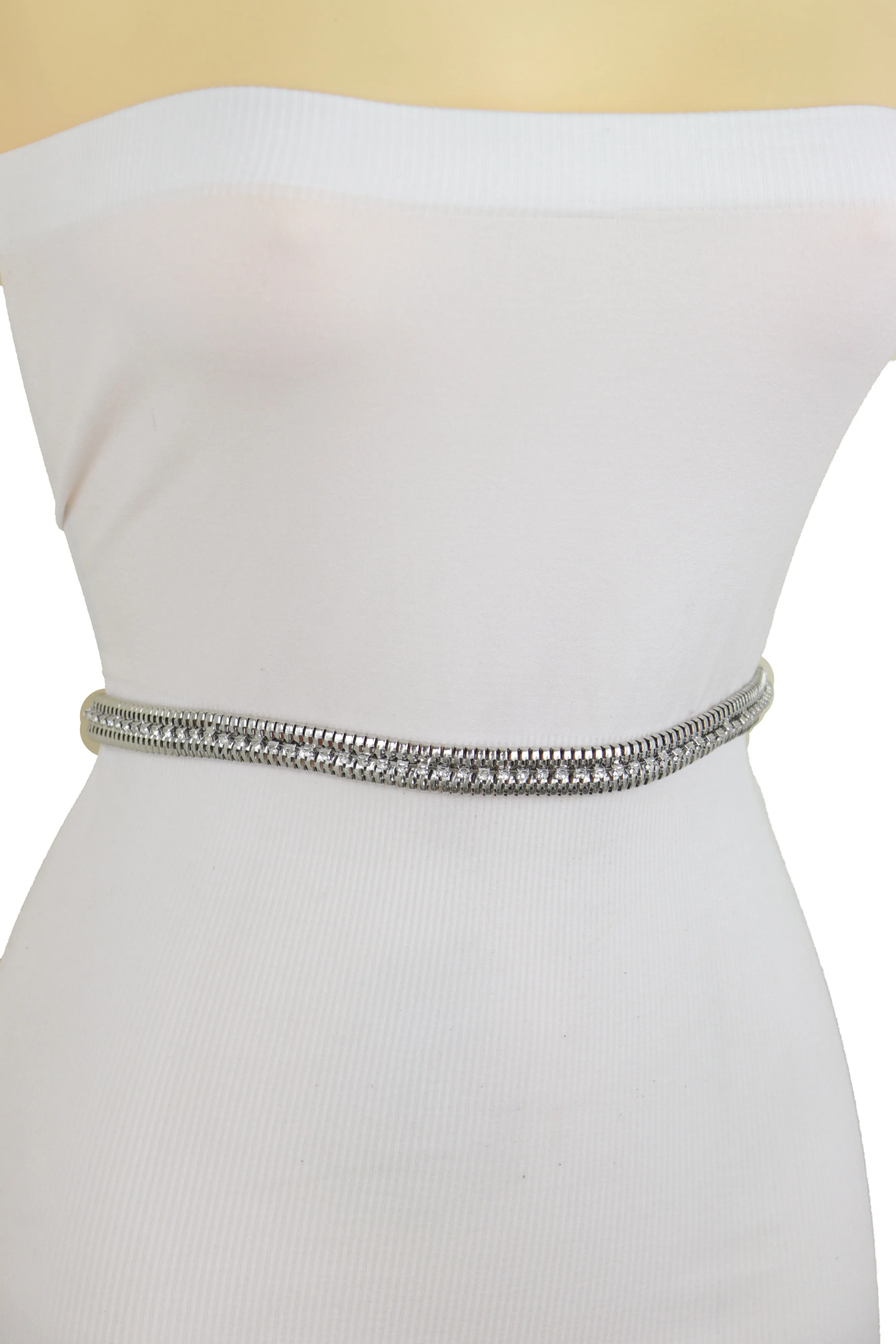 Silver Metal Chain Bling Skinny High Waist Hip Fashion Belt Fit Size S M L