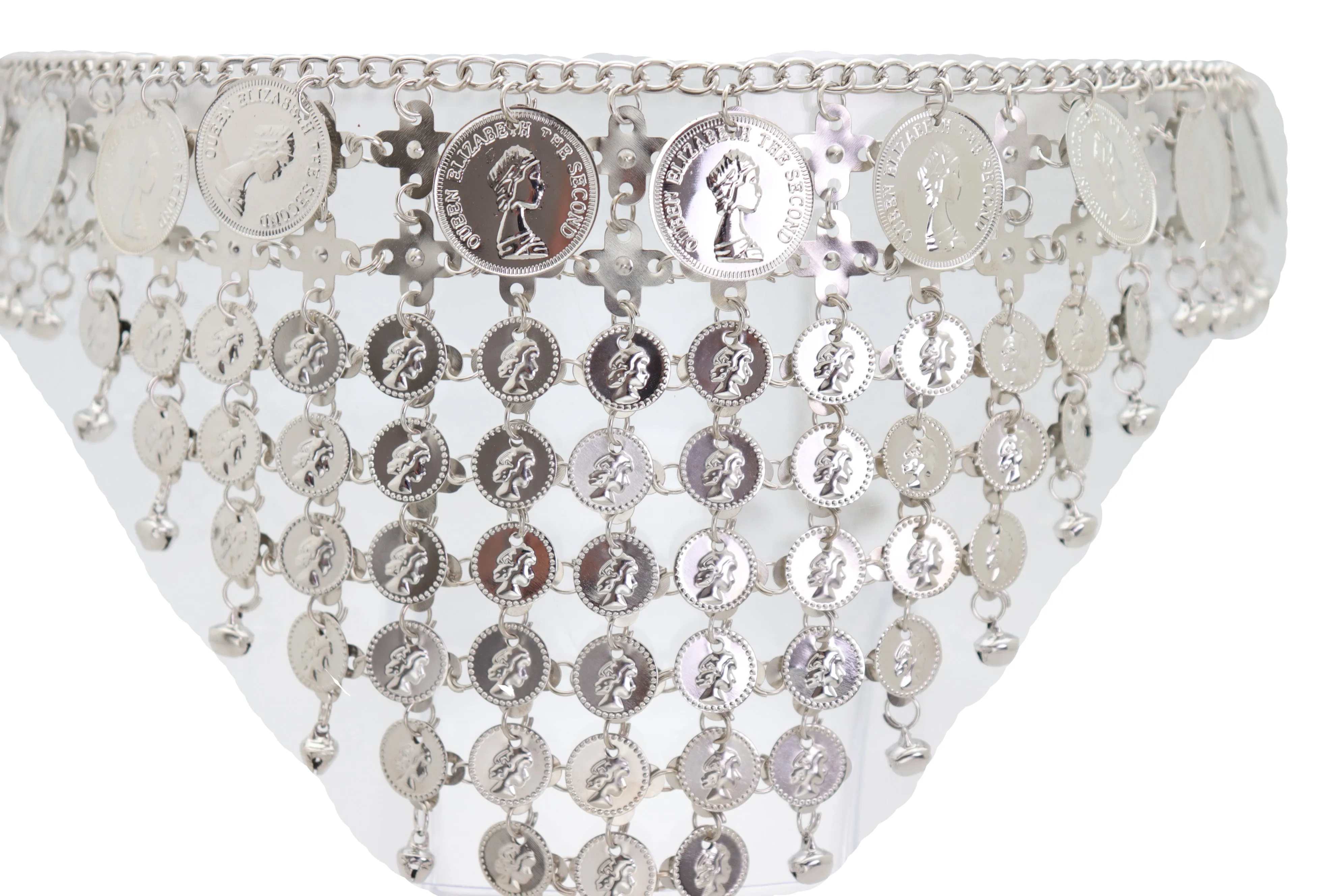 Silver Metal Chain Coin Charms Bling Belt Belly Dance Hip High Waist S M L