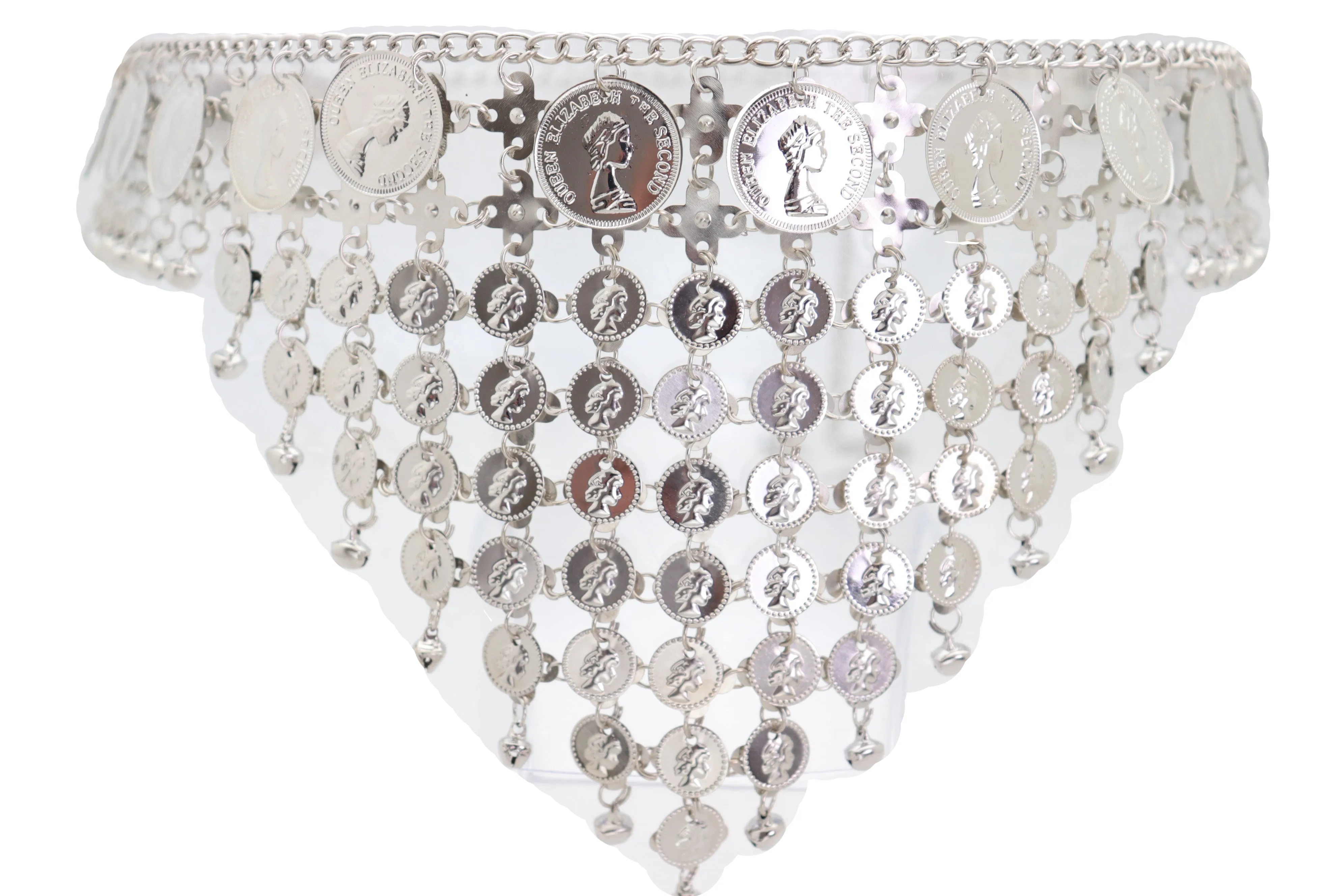 Silver Metal Chain Coin Charms Bling Belt Belly Dance Hip High Waist S M L