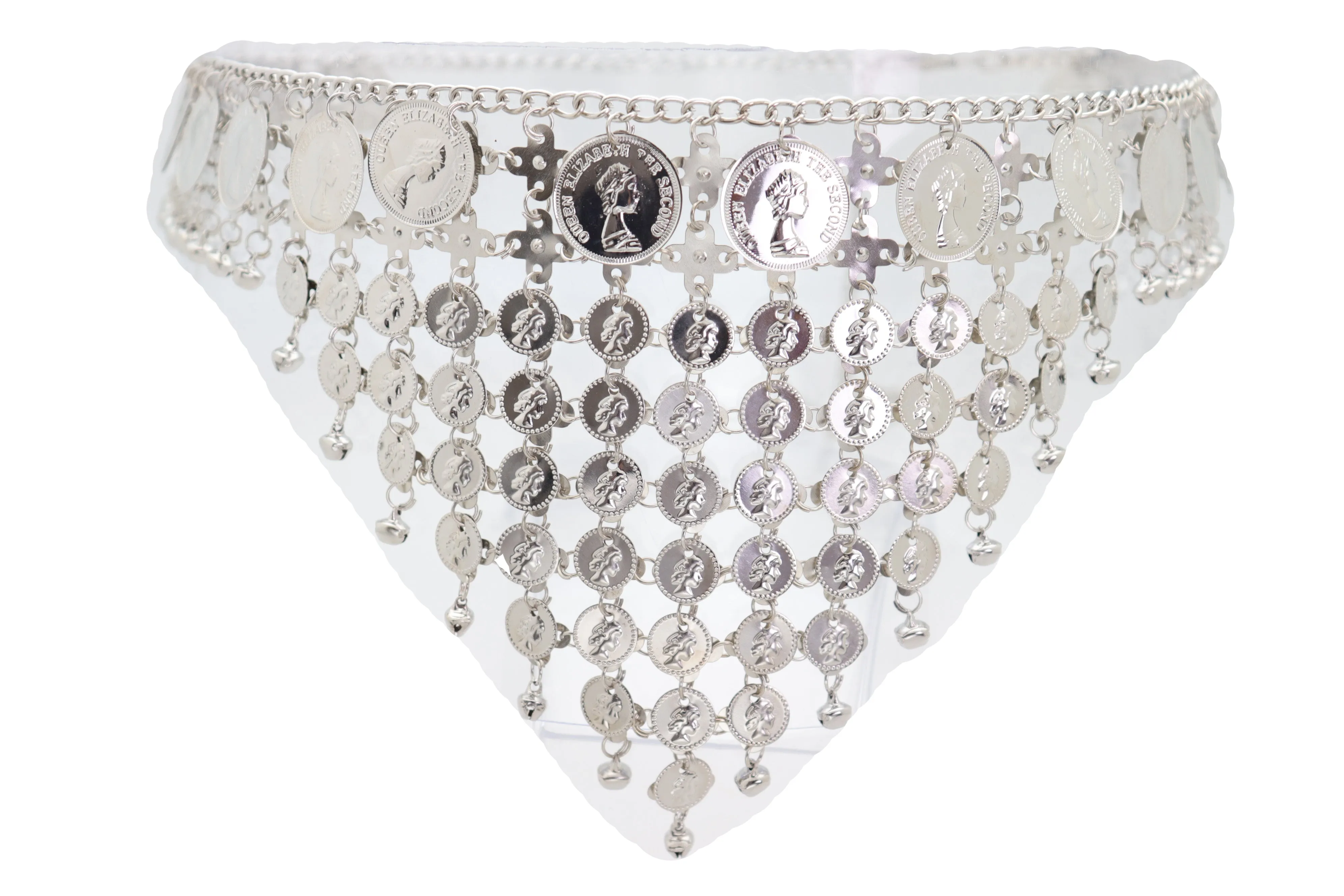 Silver Metal Chain Coin Charms Bling Belt Belly Dance Hip High Waist S M L