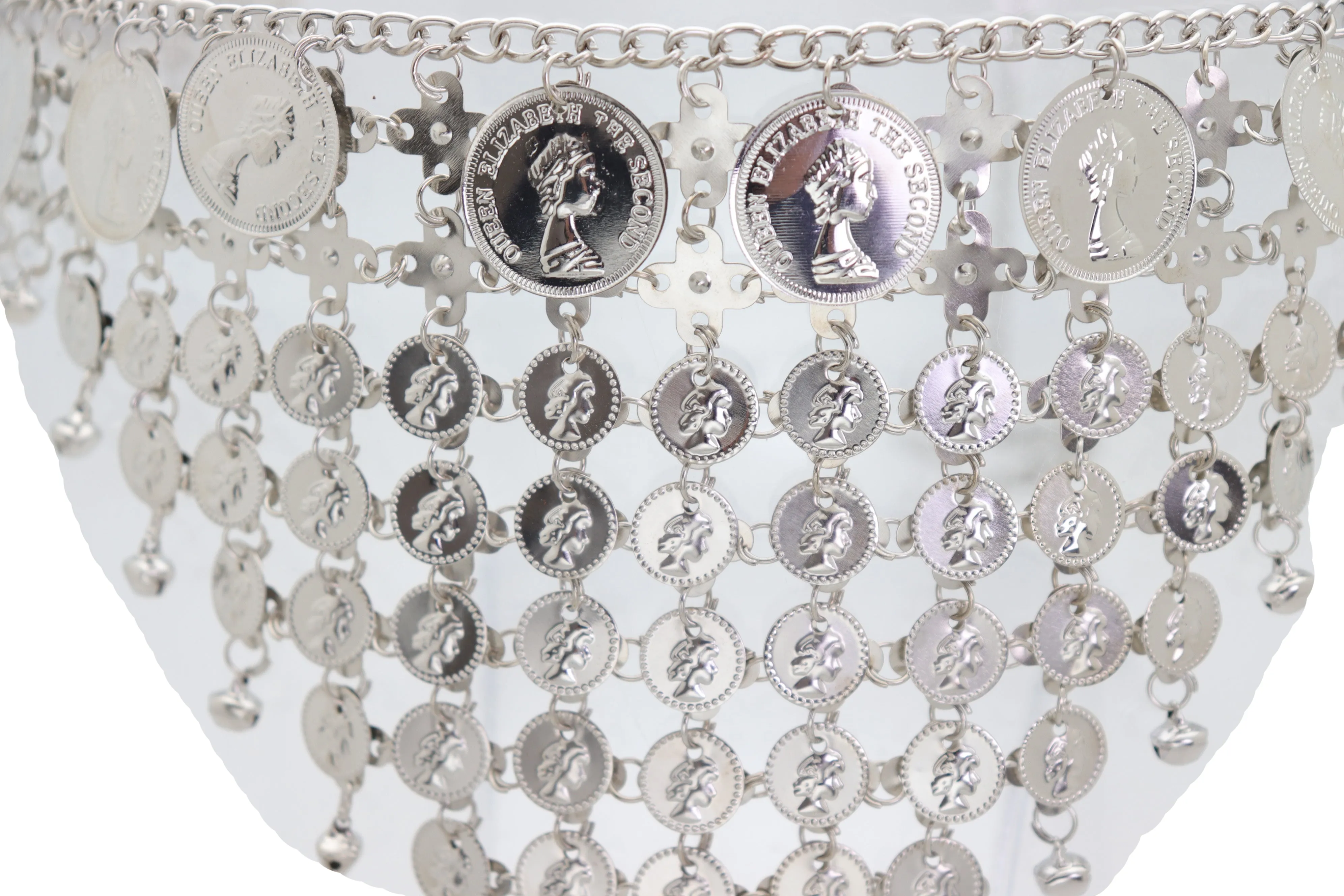 Silver Metal Chain Coin Charms Bling Belt Belly Dance Hip High Waist S M L