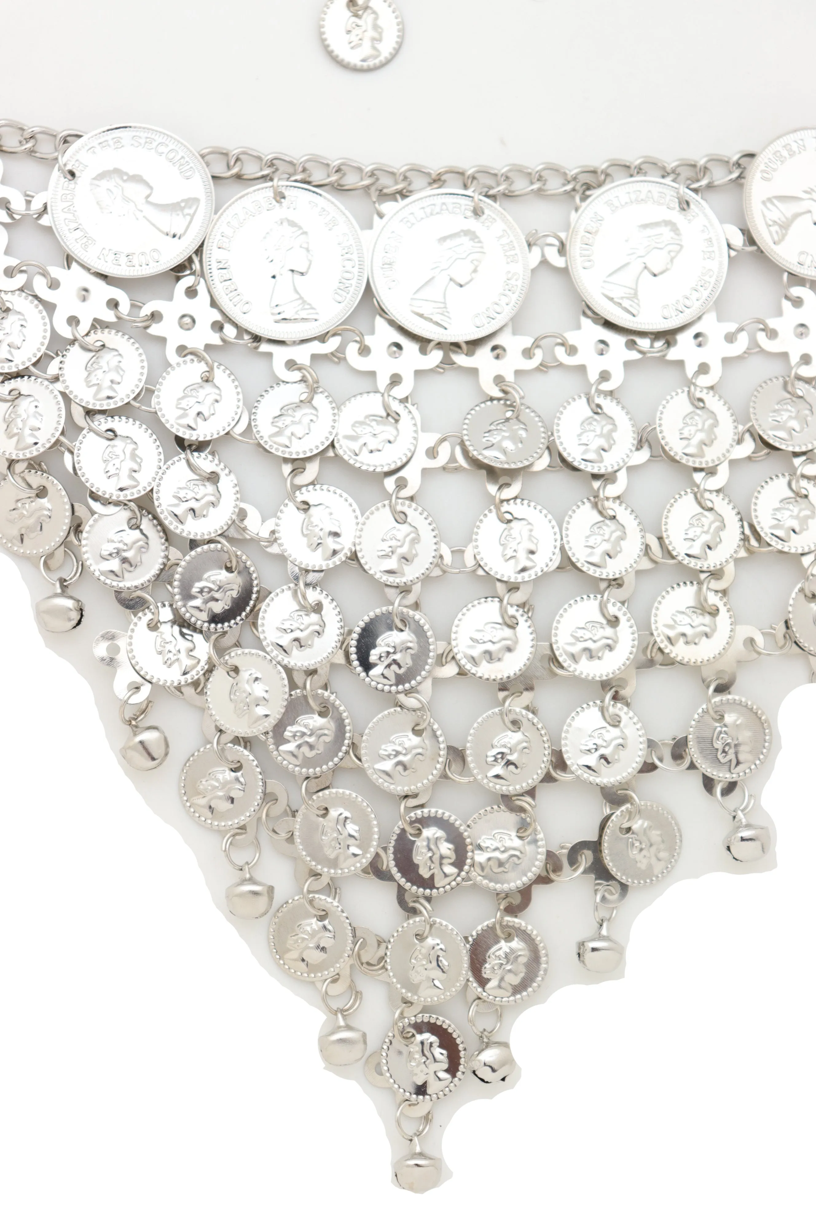 Silver Metal Chain Coin Charms Bling Belt Belly Dance Hip High Waist S M L