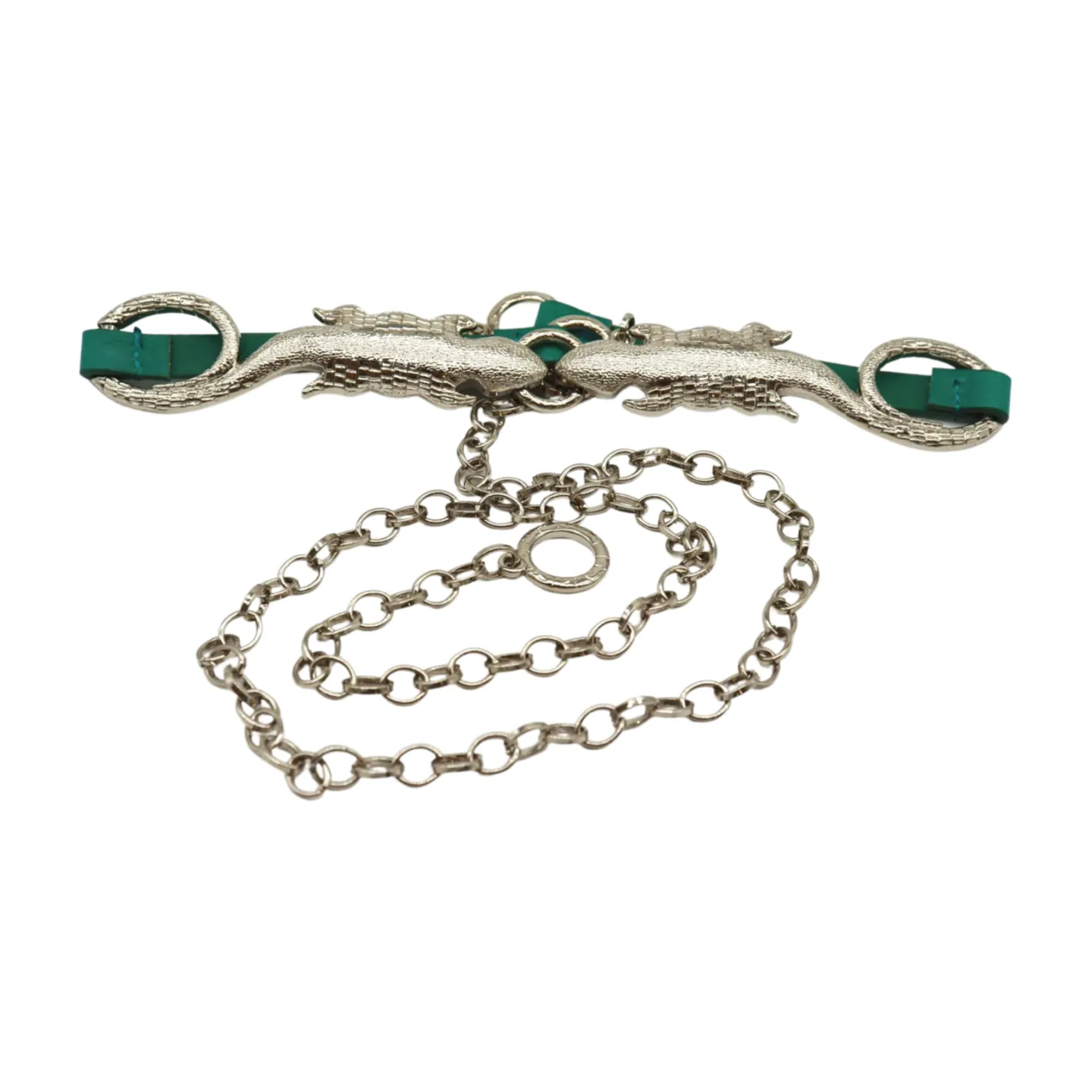 Silver Metal Chain Gecko Lizard Charm Belt Green Strap Size S M L