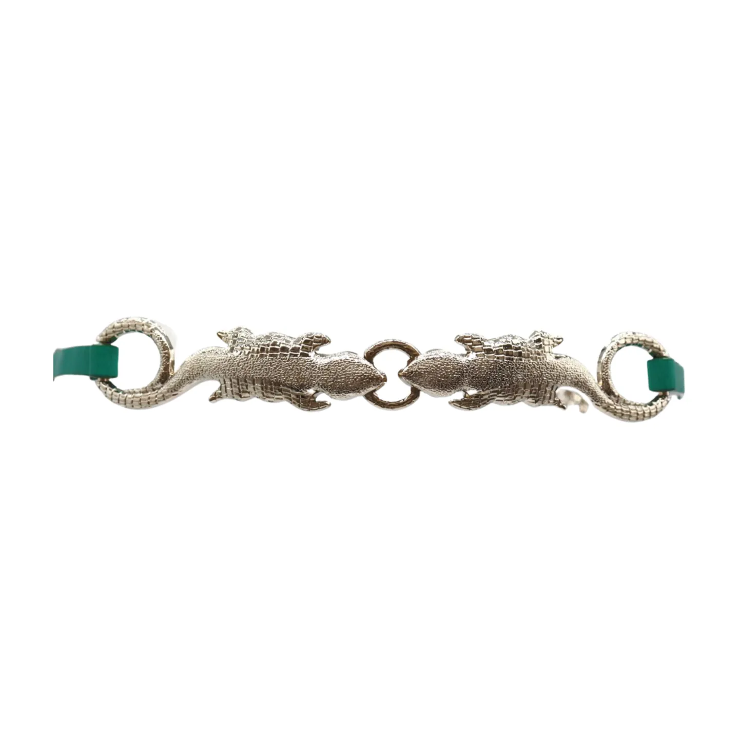 Silver Metal Chain Gecko Lizard Charm Belt Green Strap Size S M L