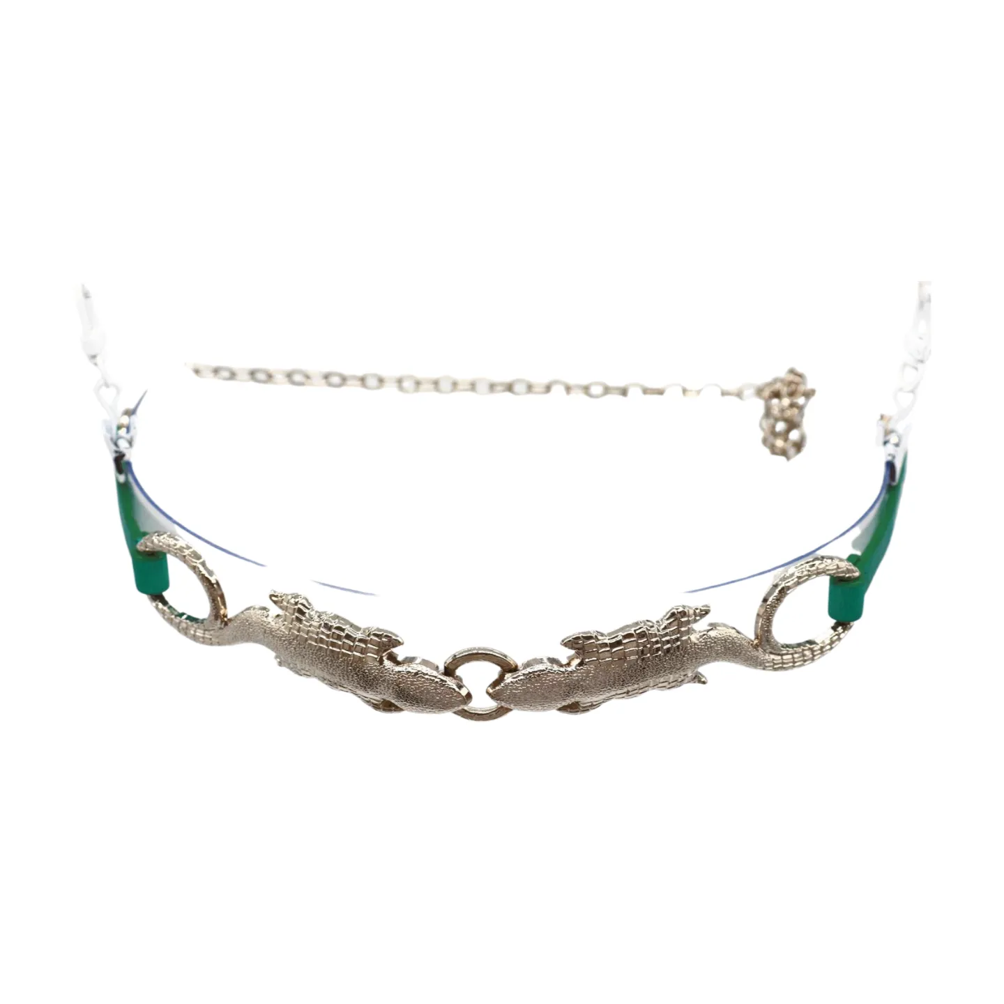 Silver Metal Chain Gecko Lizard Charm Belt Green Strap Size S M L