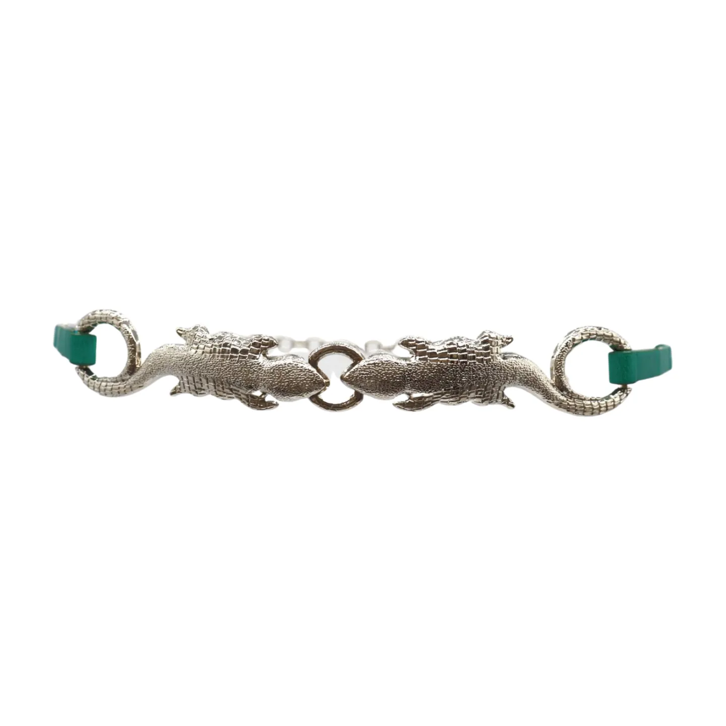 Silver Metal Chain Gecko Lizard Charm Belt Green Strap Size S M L