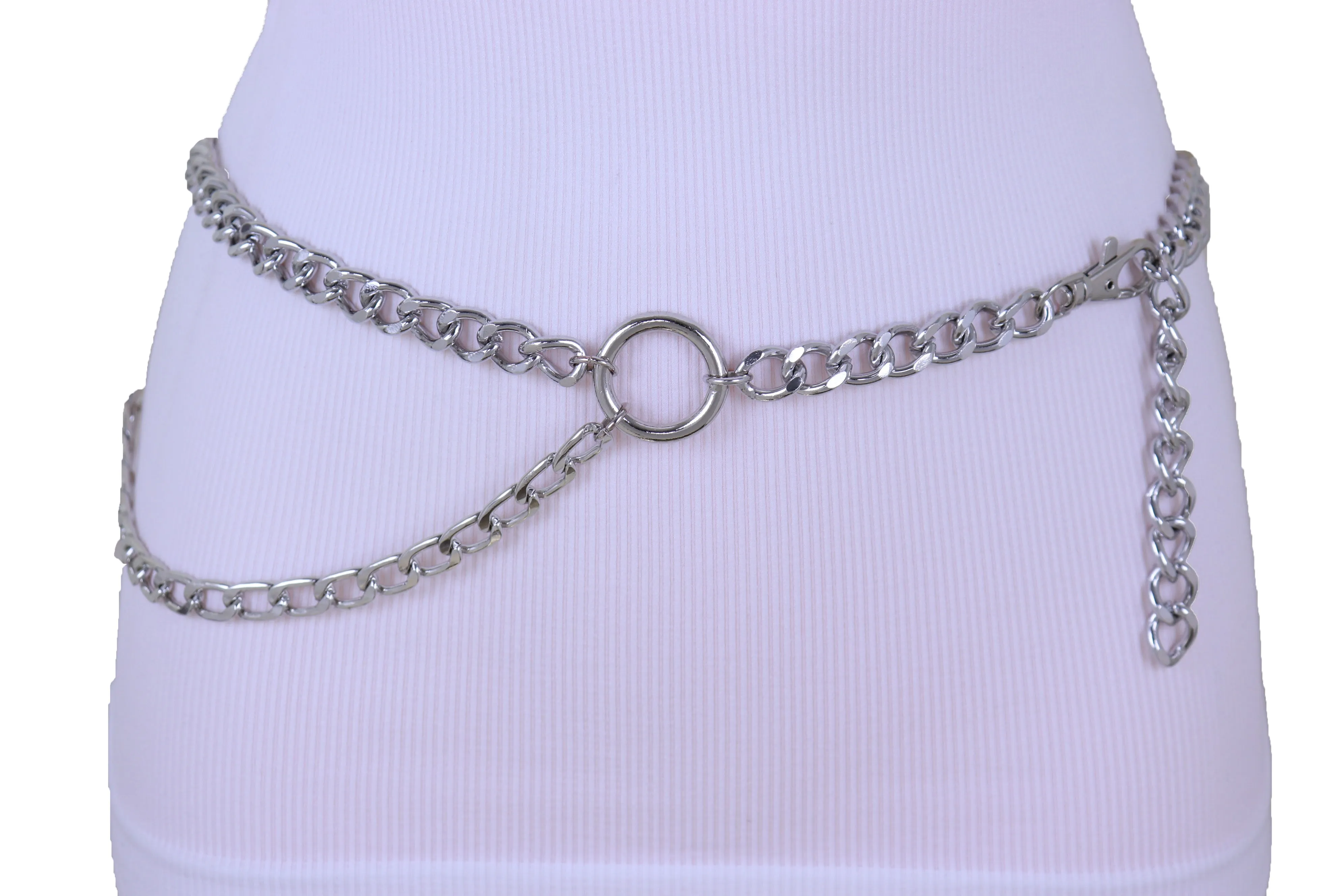 Silver Metal Chain Link Side Rings Belt