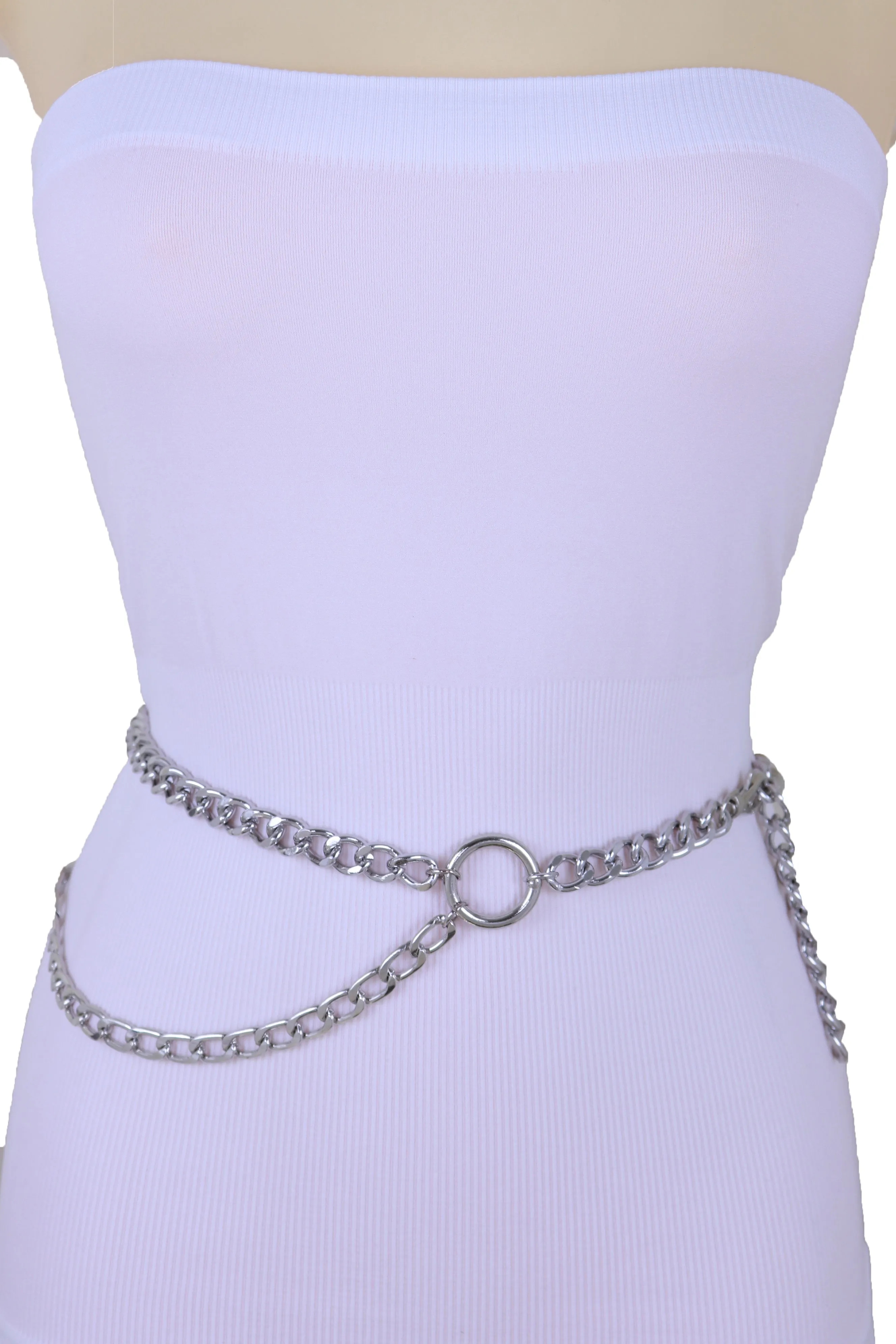 Silver Metal Chain Link Side Rings Belt