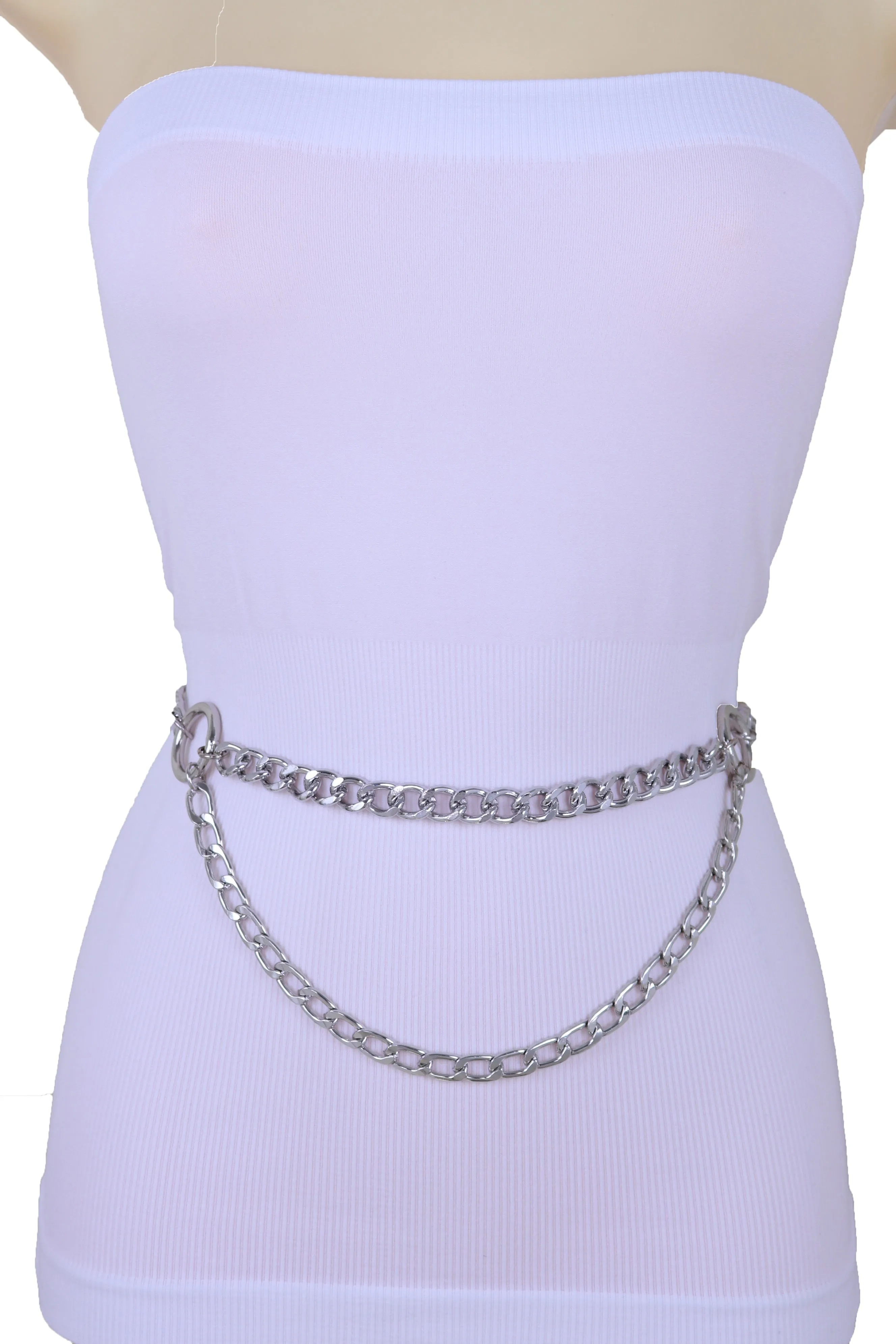 Silver Metal Chain Link Side Rings Belt