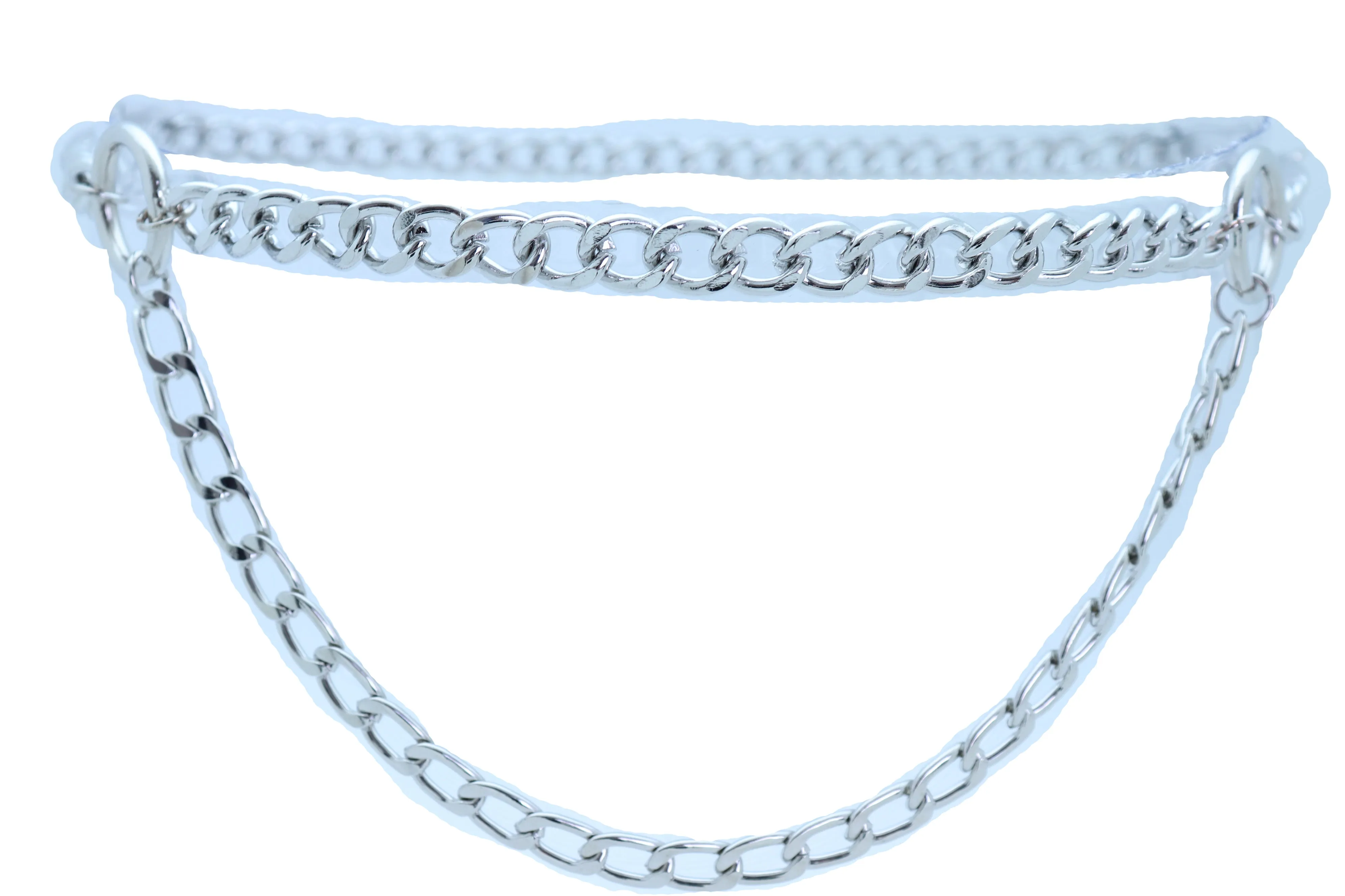 Silver Metal Chain Link Side Rings Belt