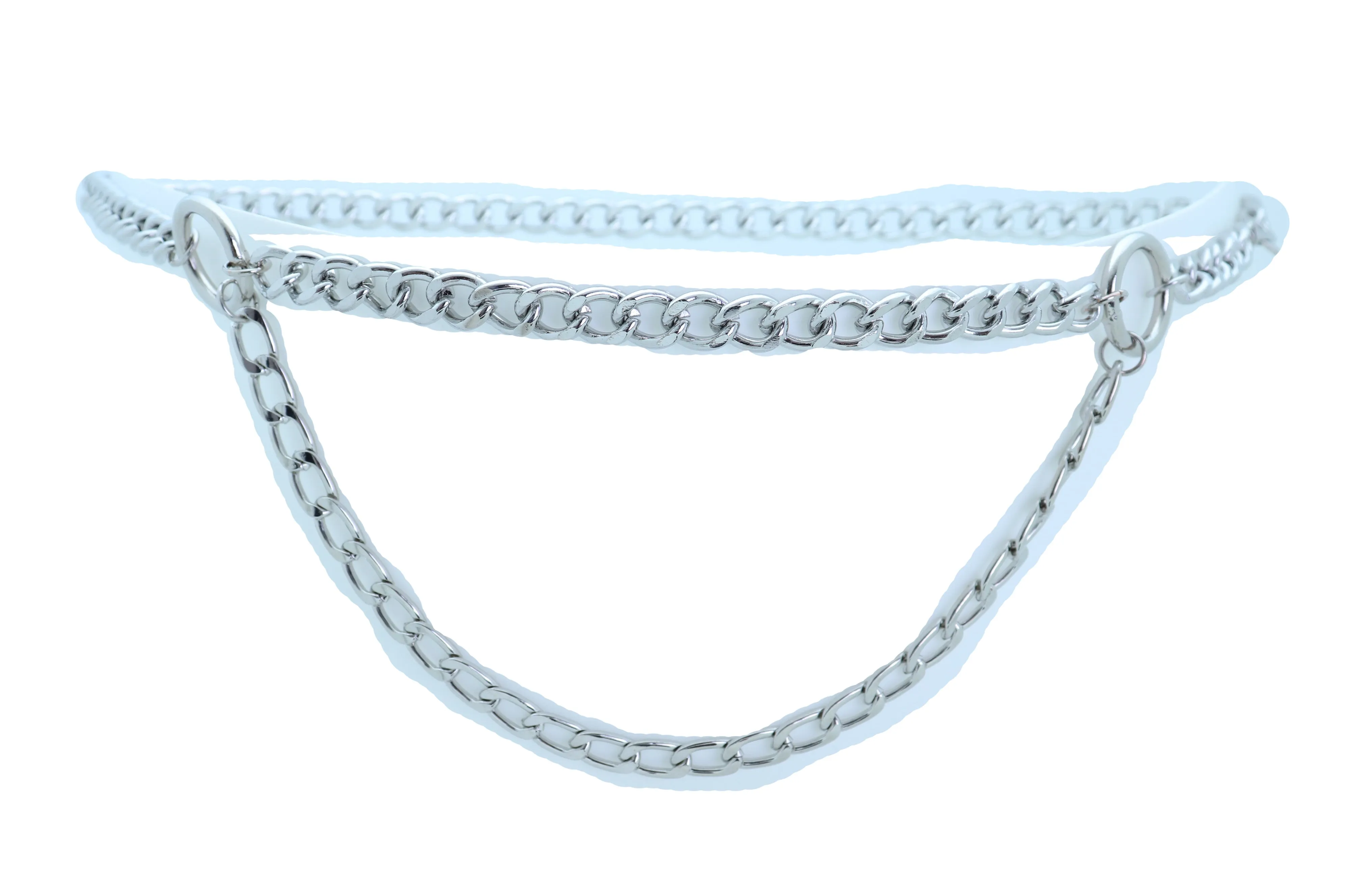 Silver Metal Chain Link Side Rings Belt