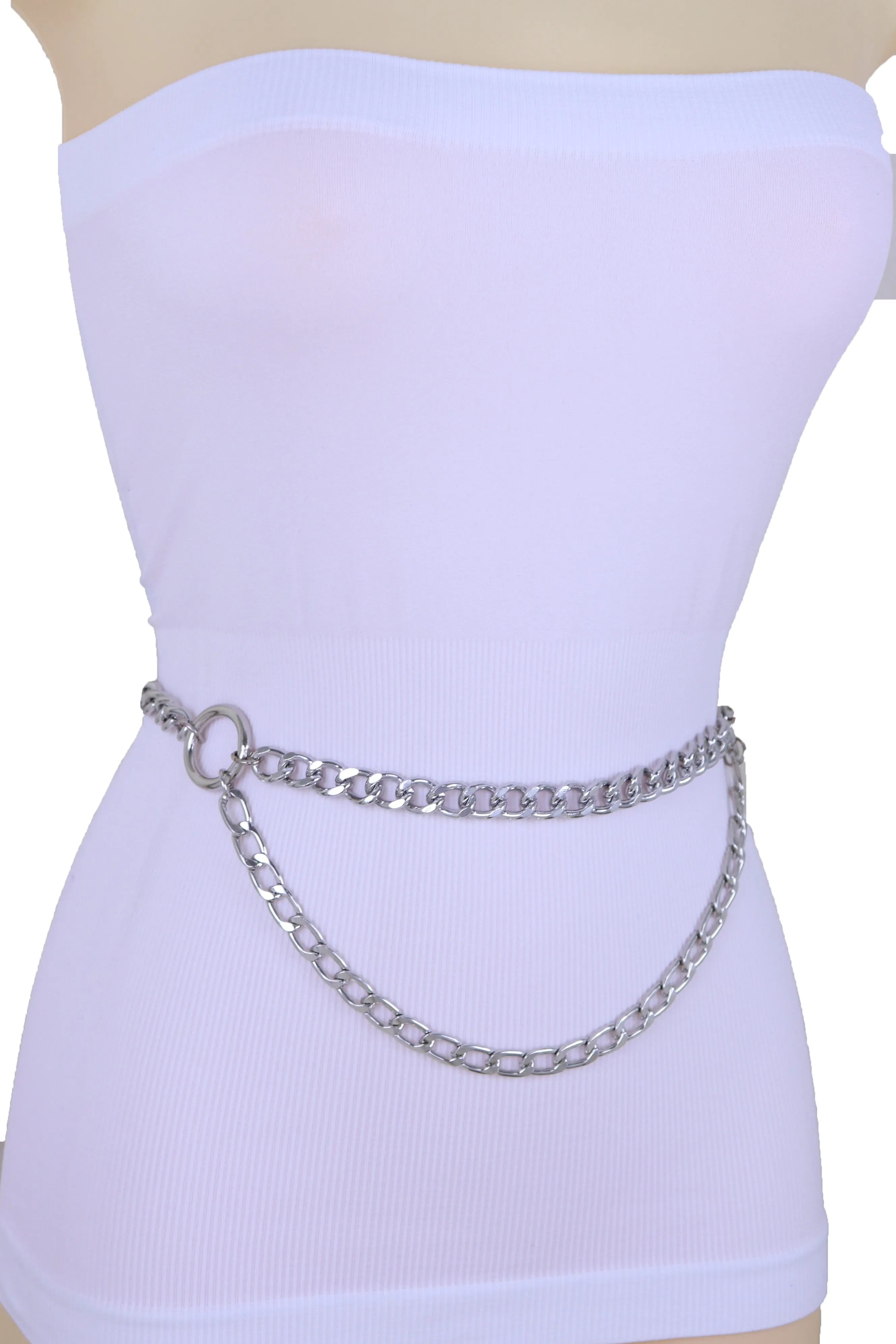 Silver Metal Chain Link Side Rings Belt