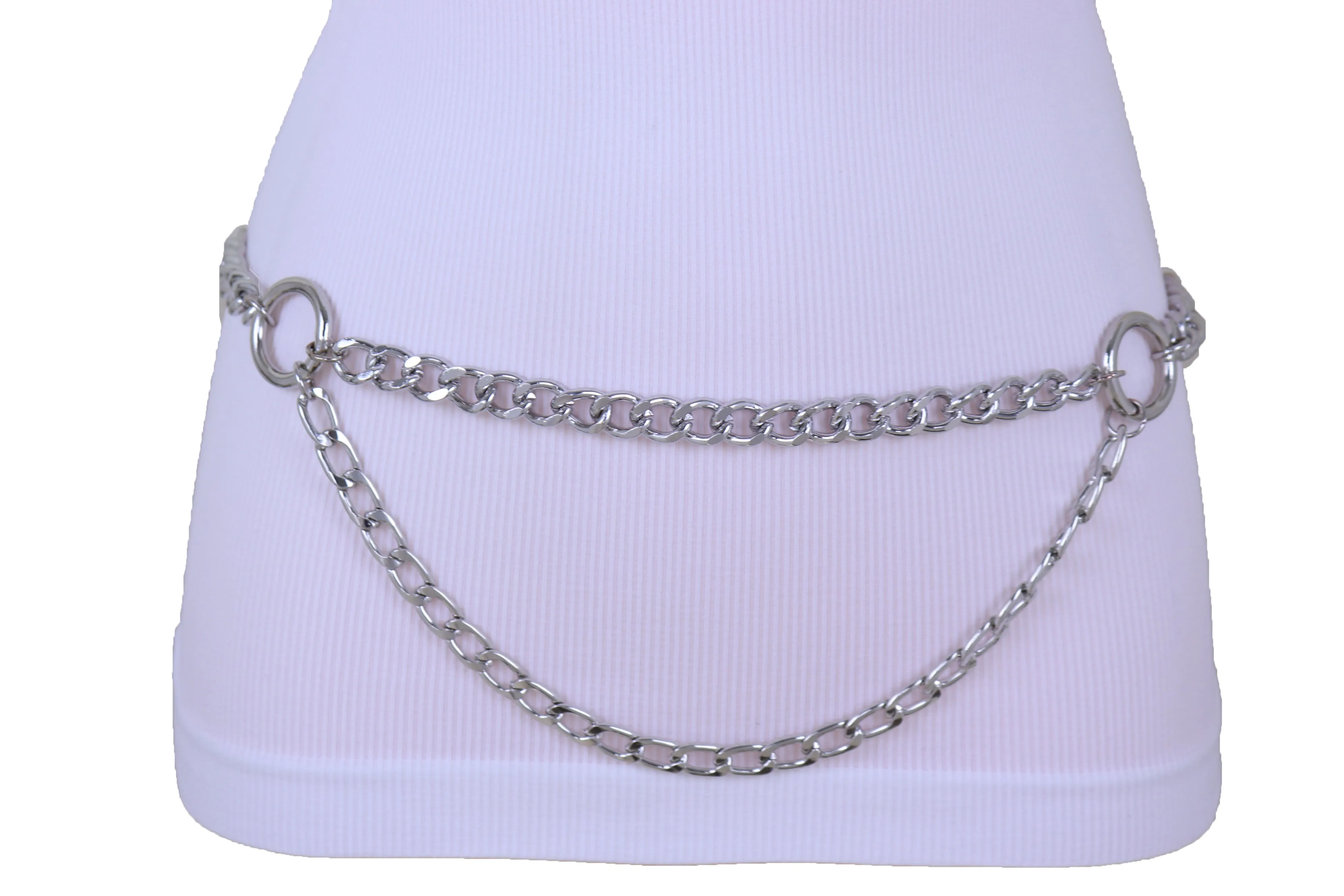 Silver Metal Chain Link Side Rings Belt