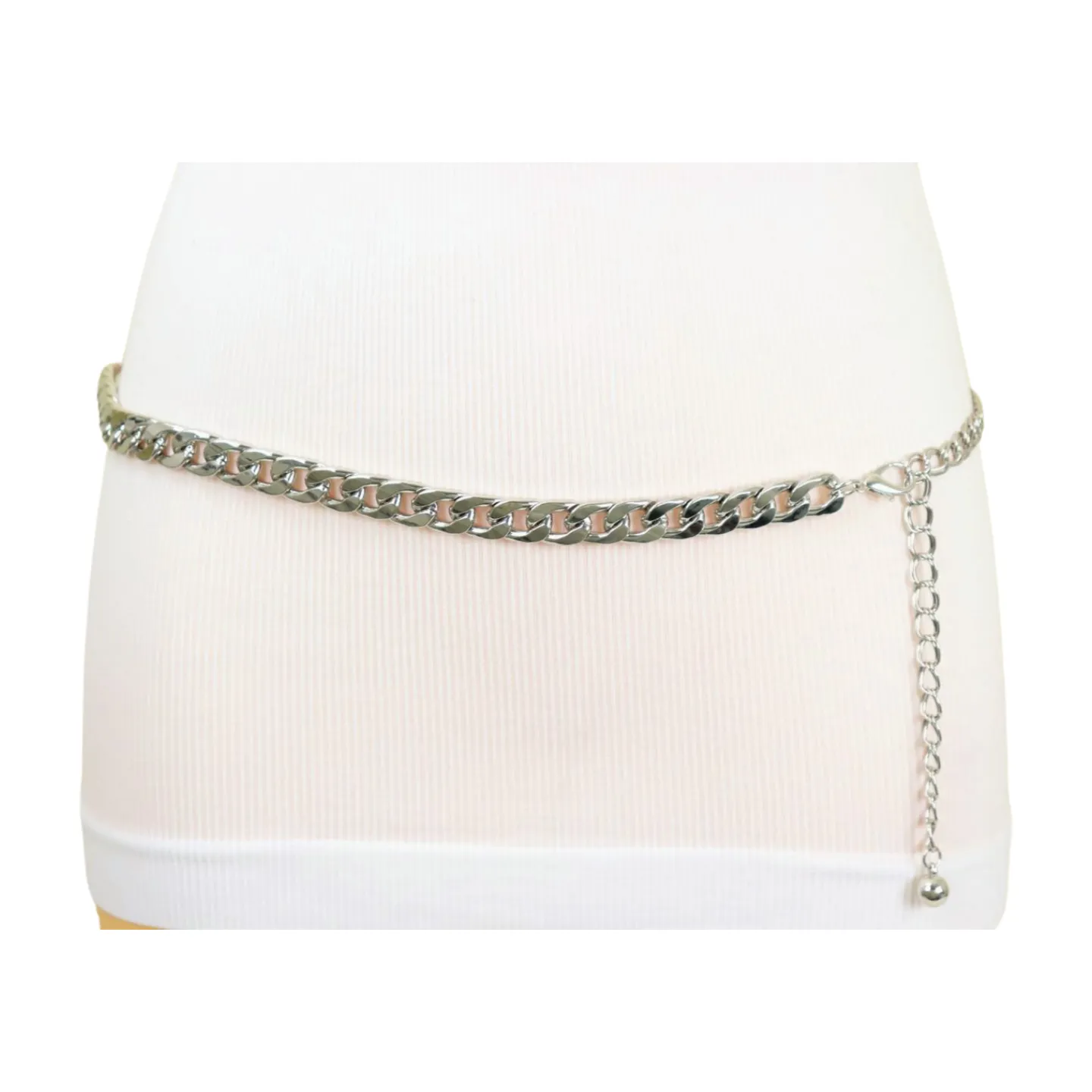 Silver Metal Chain Links Belt Hip Waist Size S M L