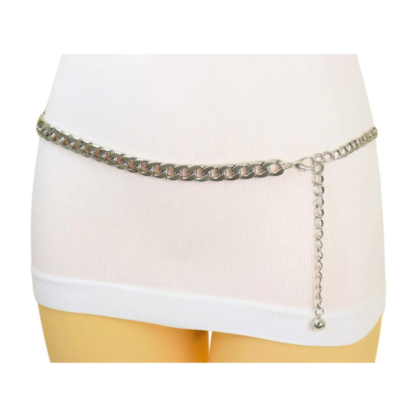 Silver Metal Chain Links Belt Hip Waist Size S M L