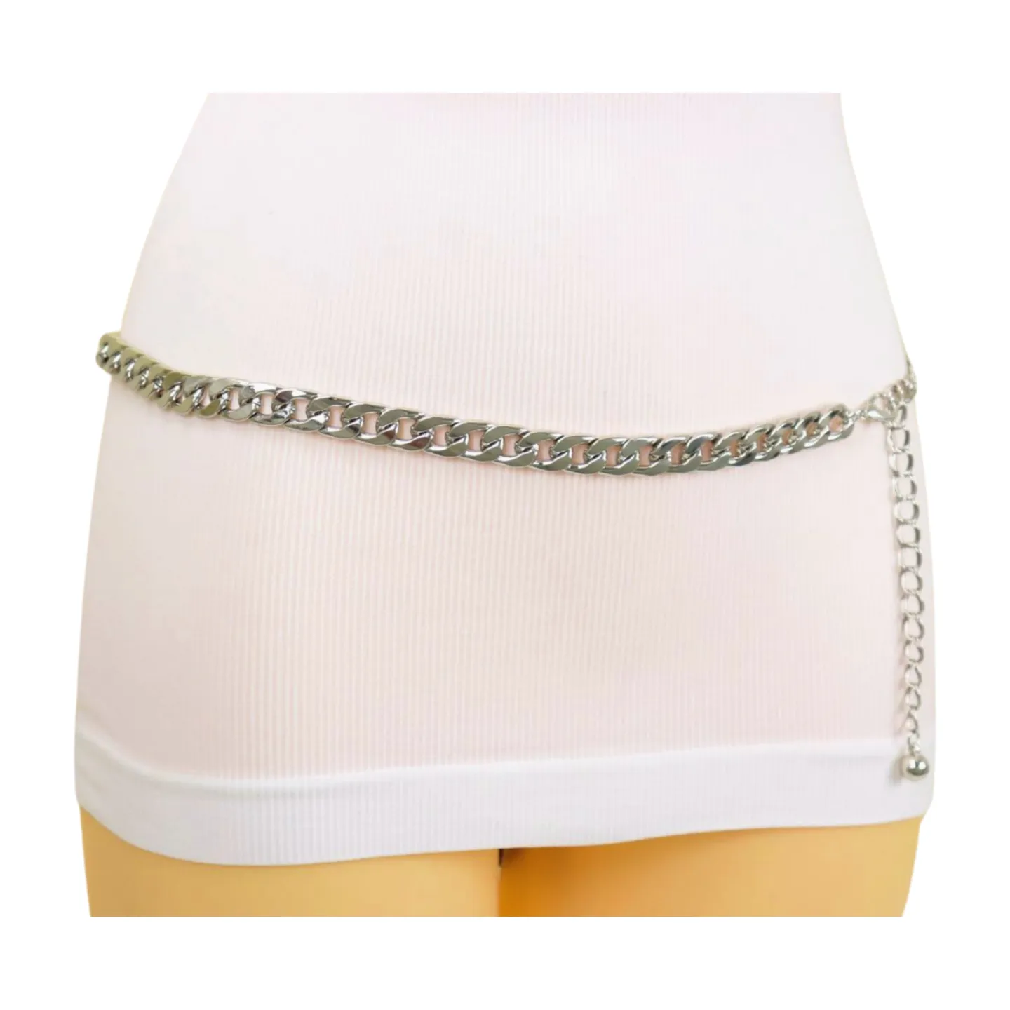 Silver Metal Chain Links Belt Hip Waist Size S M L