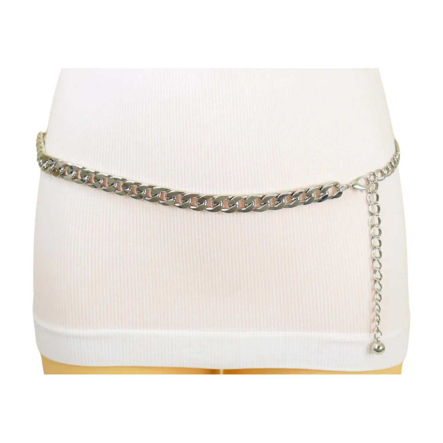 Silver Metal Chain Links Belt Hip Waist Size S M L