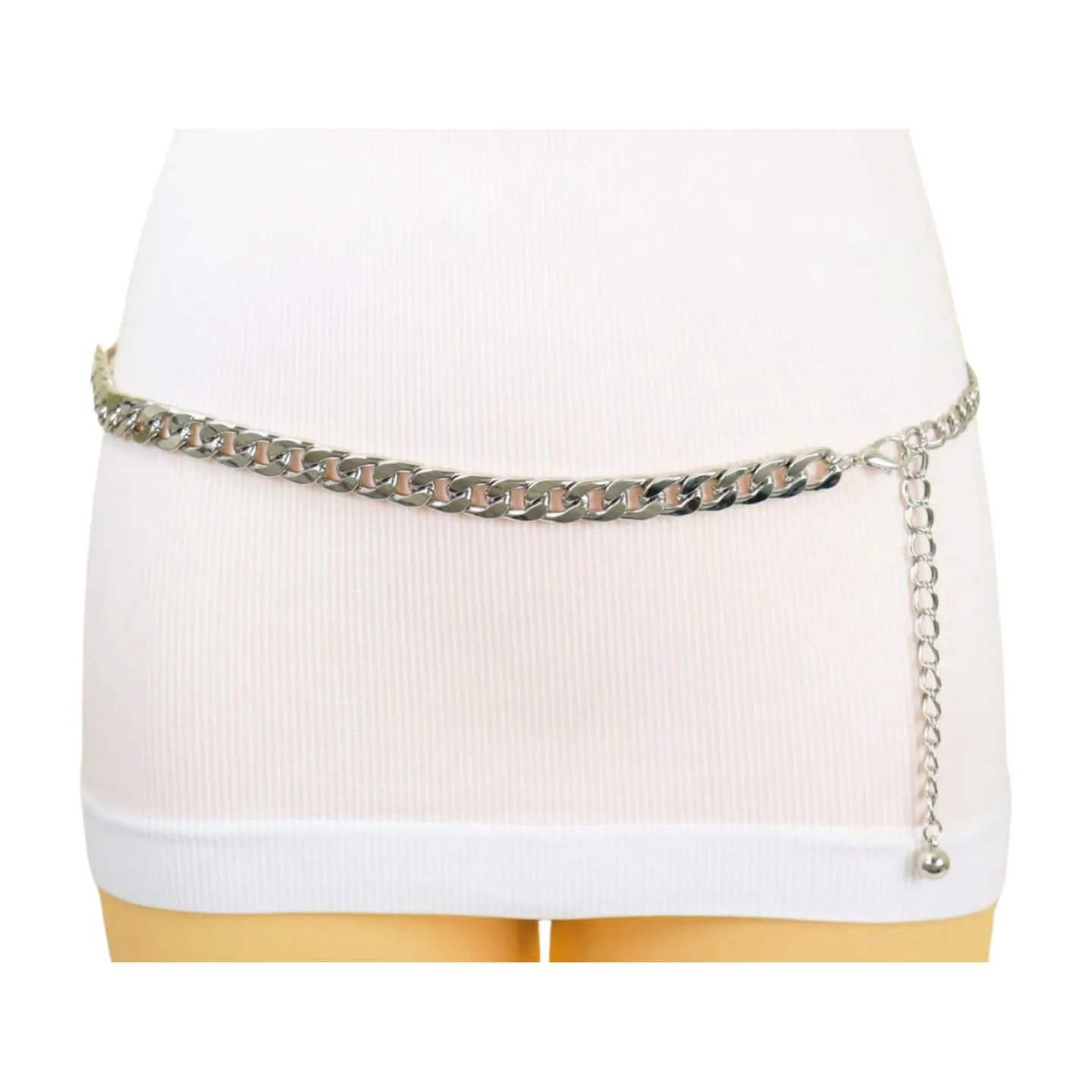 Silver Metal Chain Links Belt Hip Waist Size S M L