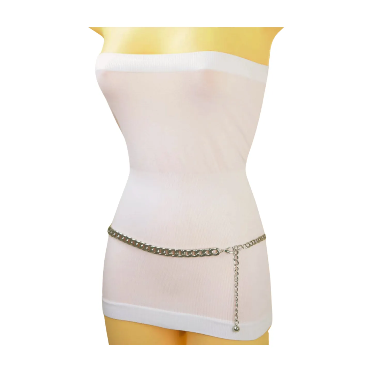 Silver Metal Chain Links Belt Hip Waist Size S M L