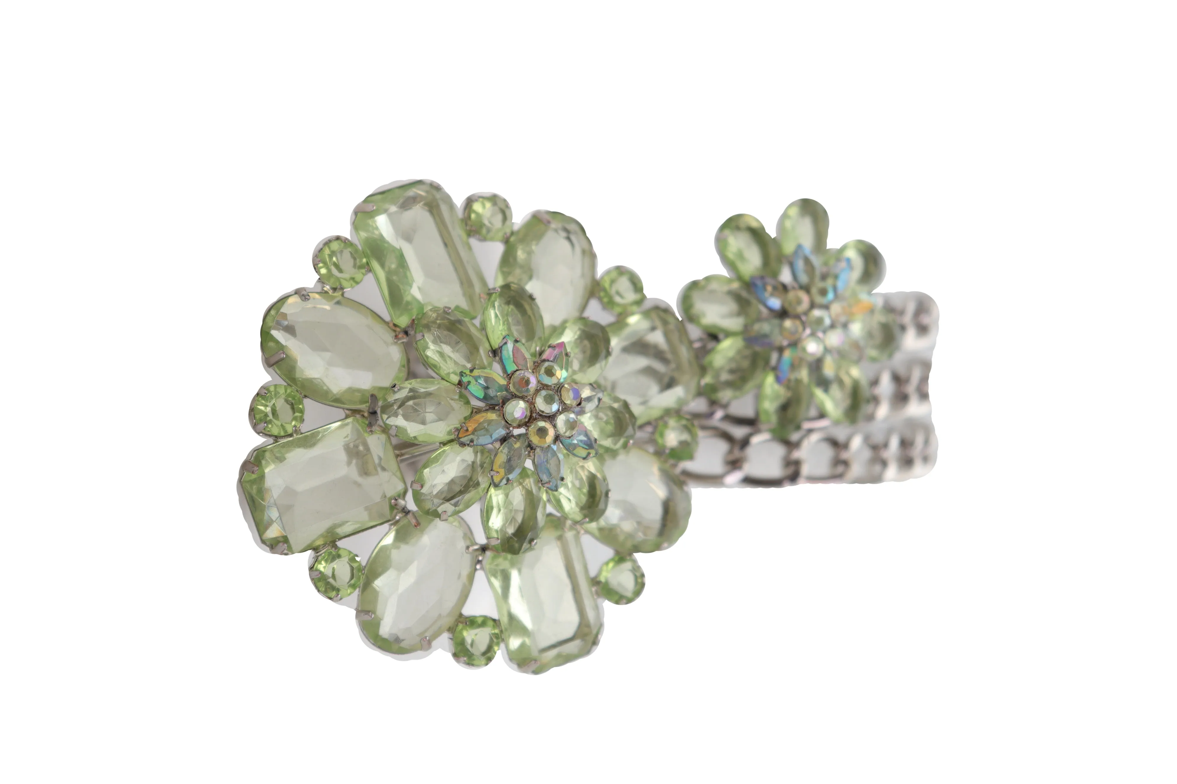 Silver Metal Chain Links Hip High Waist Fashion Belt Green Flower Fit Size XS S M
