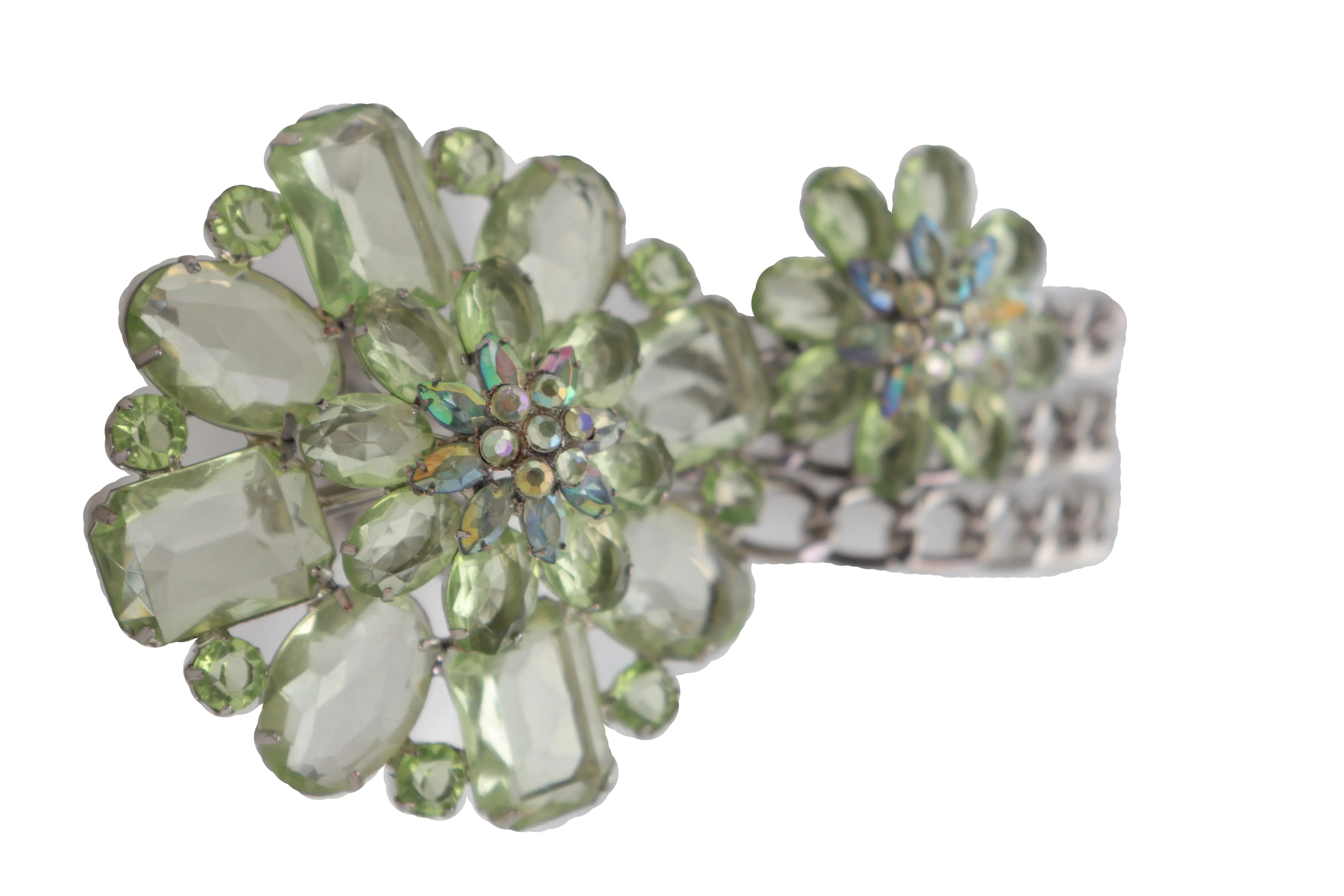 Silver Metal Chain Links Hip High Waist Fashion Belt Green Flower Fit Size XS S M