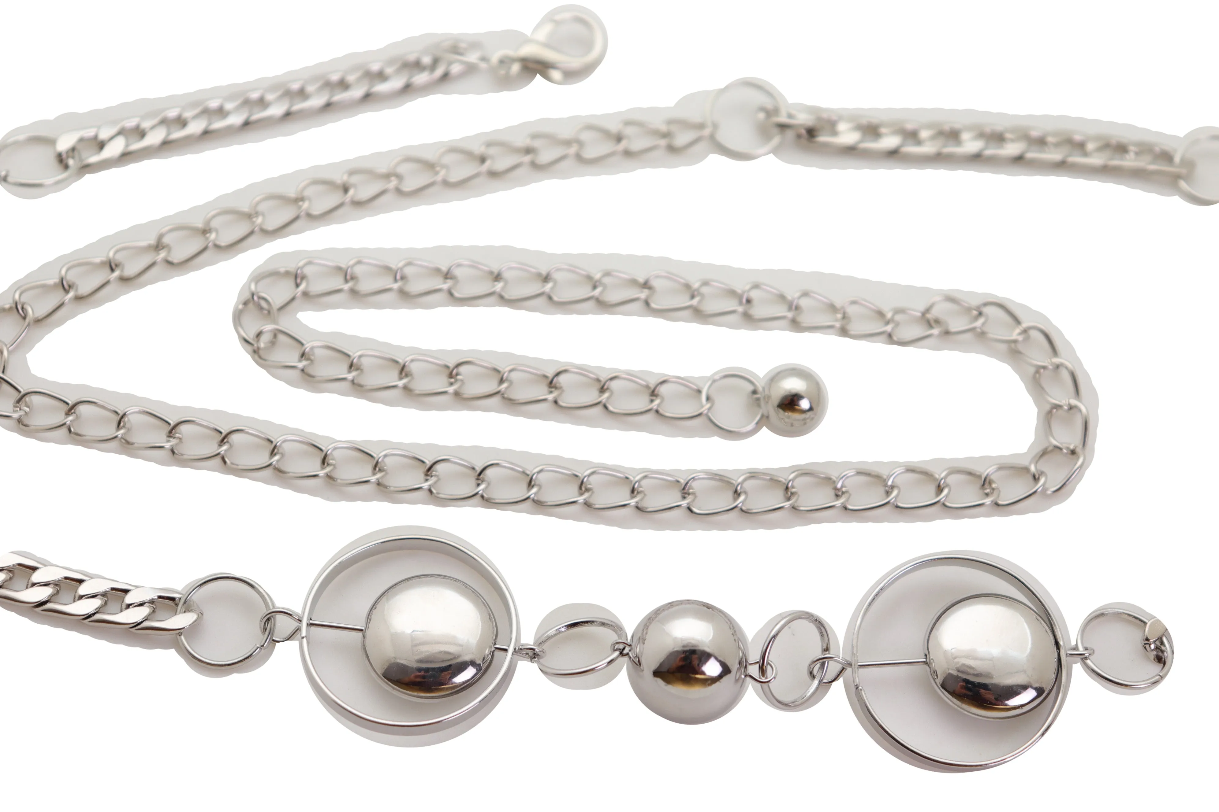 Silver Metal Chain Links Waistband Fashion Belt Circle Round Charms S M L