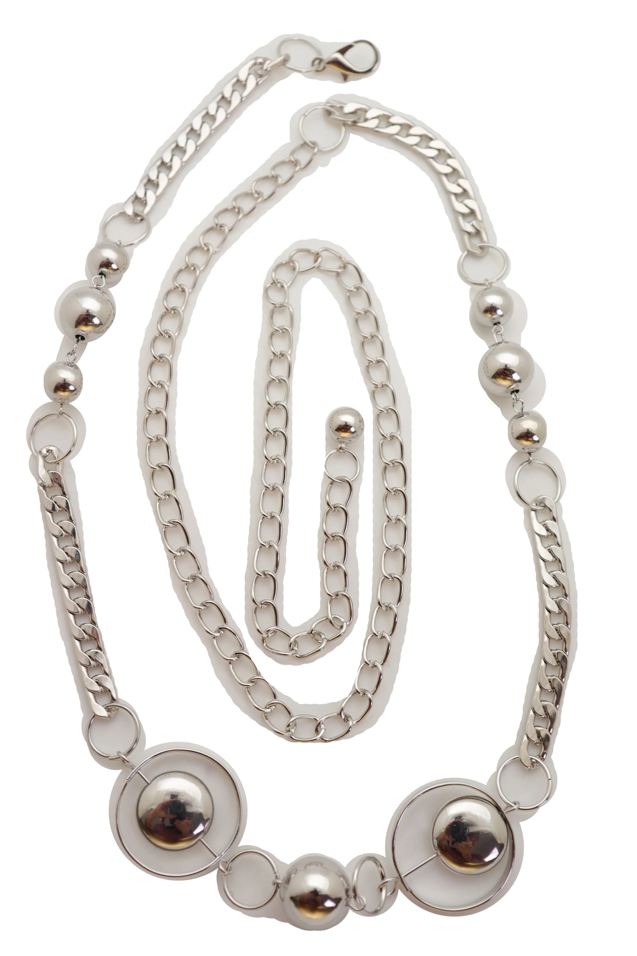 Silver Metal Chain Links Waistband Fashion Belt Circle Round Charms S M L
