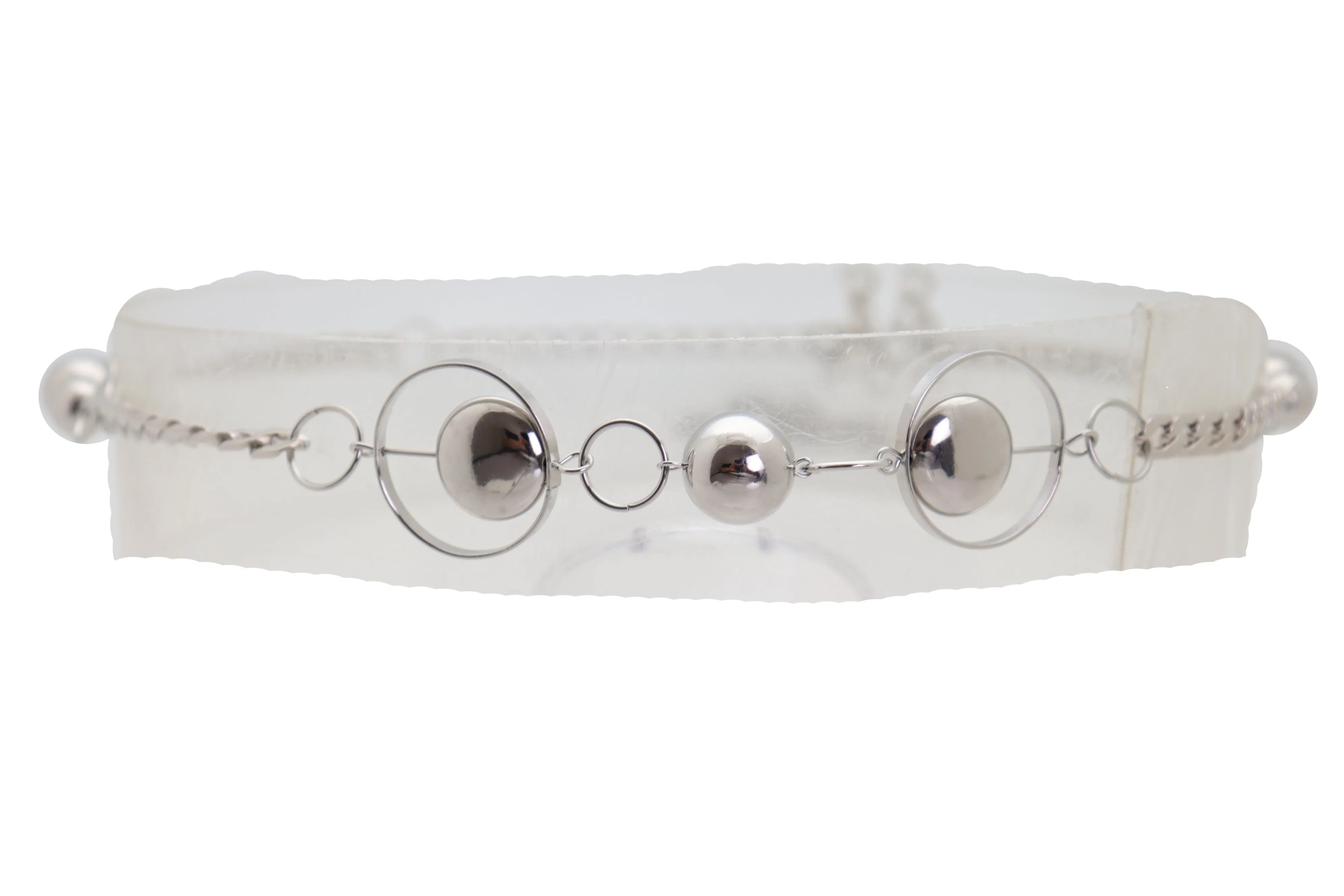 Silver Metal Chain Links Waistband Fashion Belt Circle Round Charms S M L