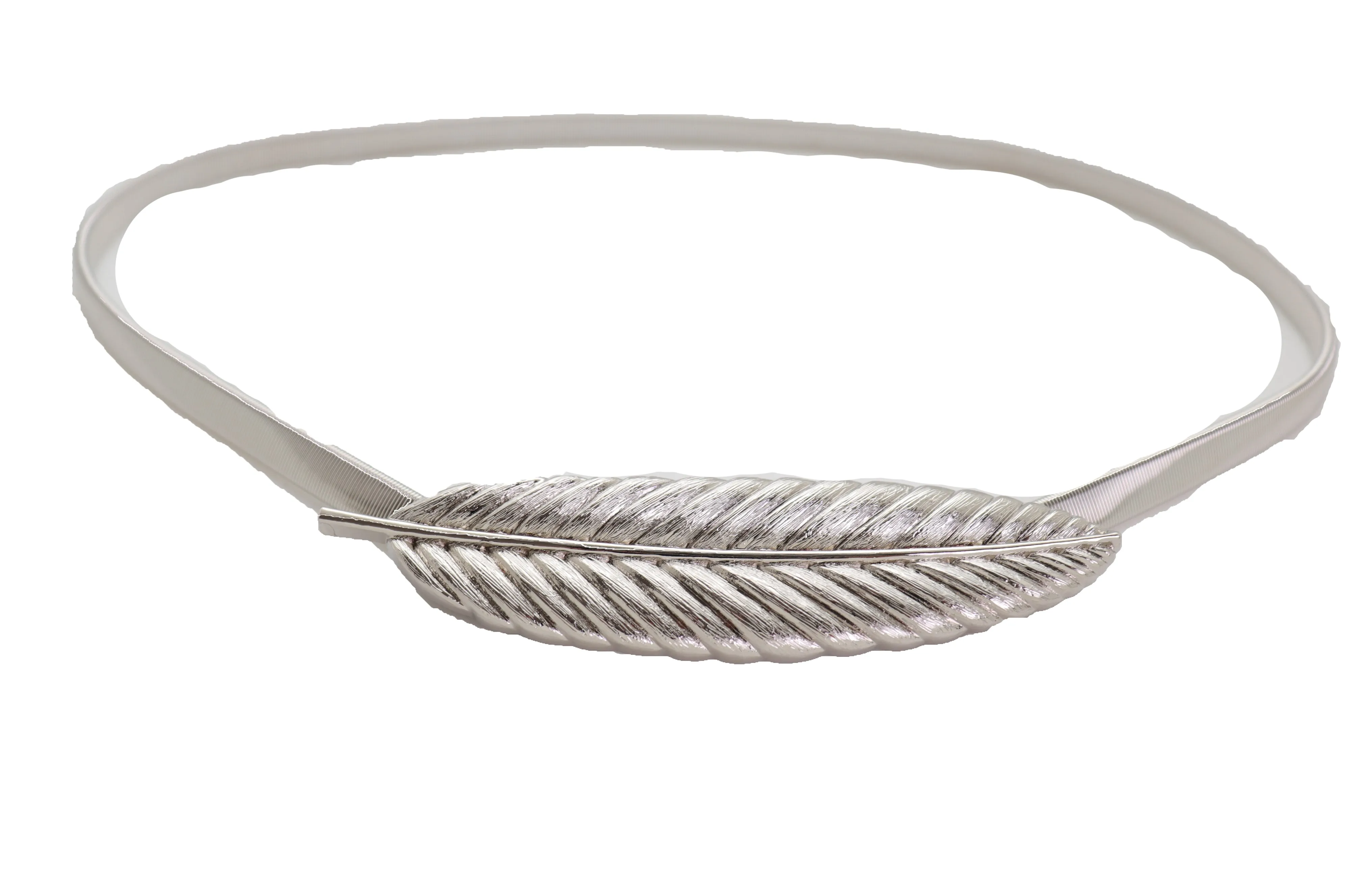 Silver Metal Leaf Elastic Waistband Fashion Belt Hip High Waist Size S M L