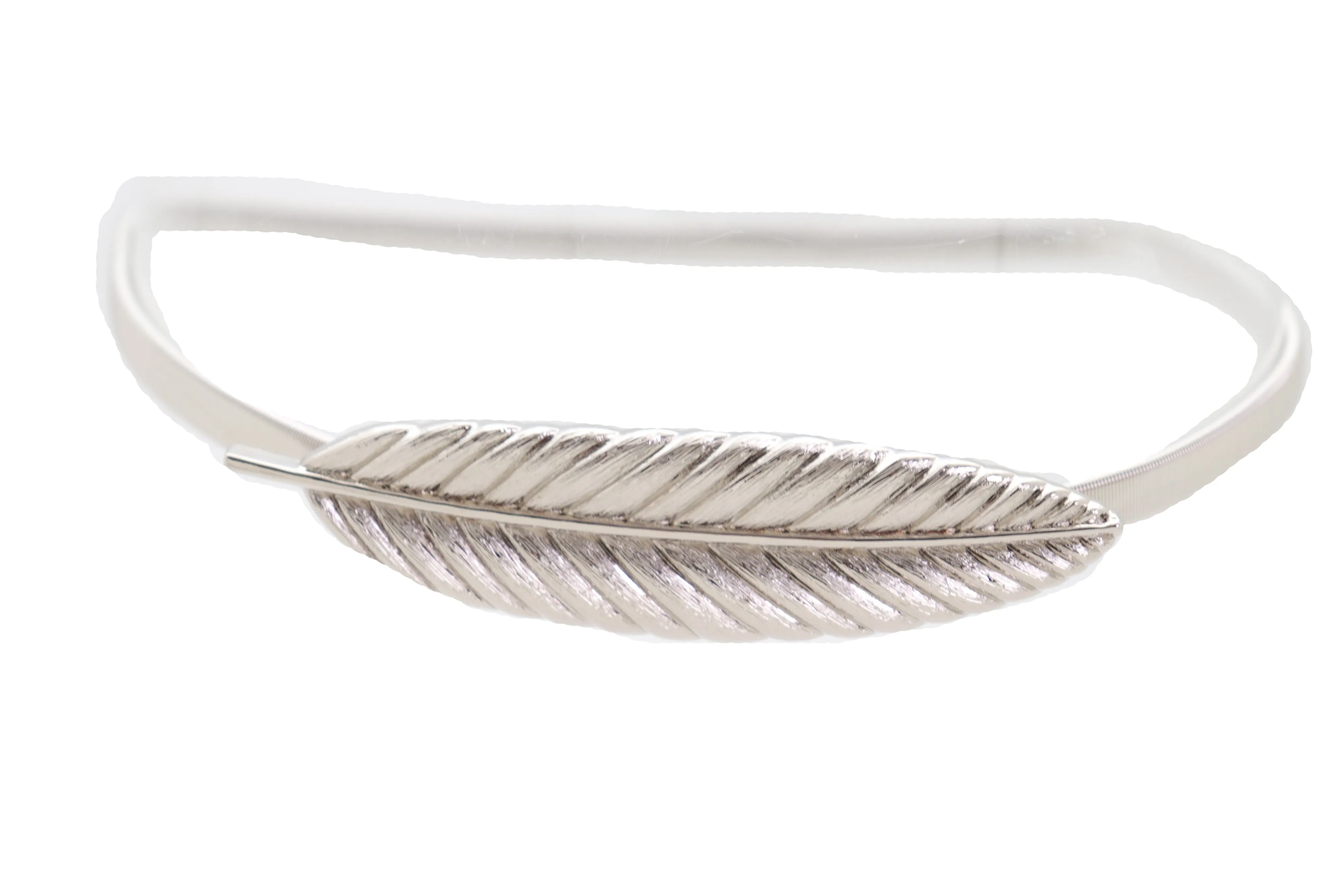 Silver Metal Leaf Elastic Waistband Fashion Belt Hip High Waist Size S M L