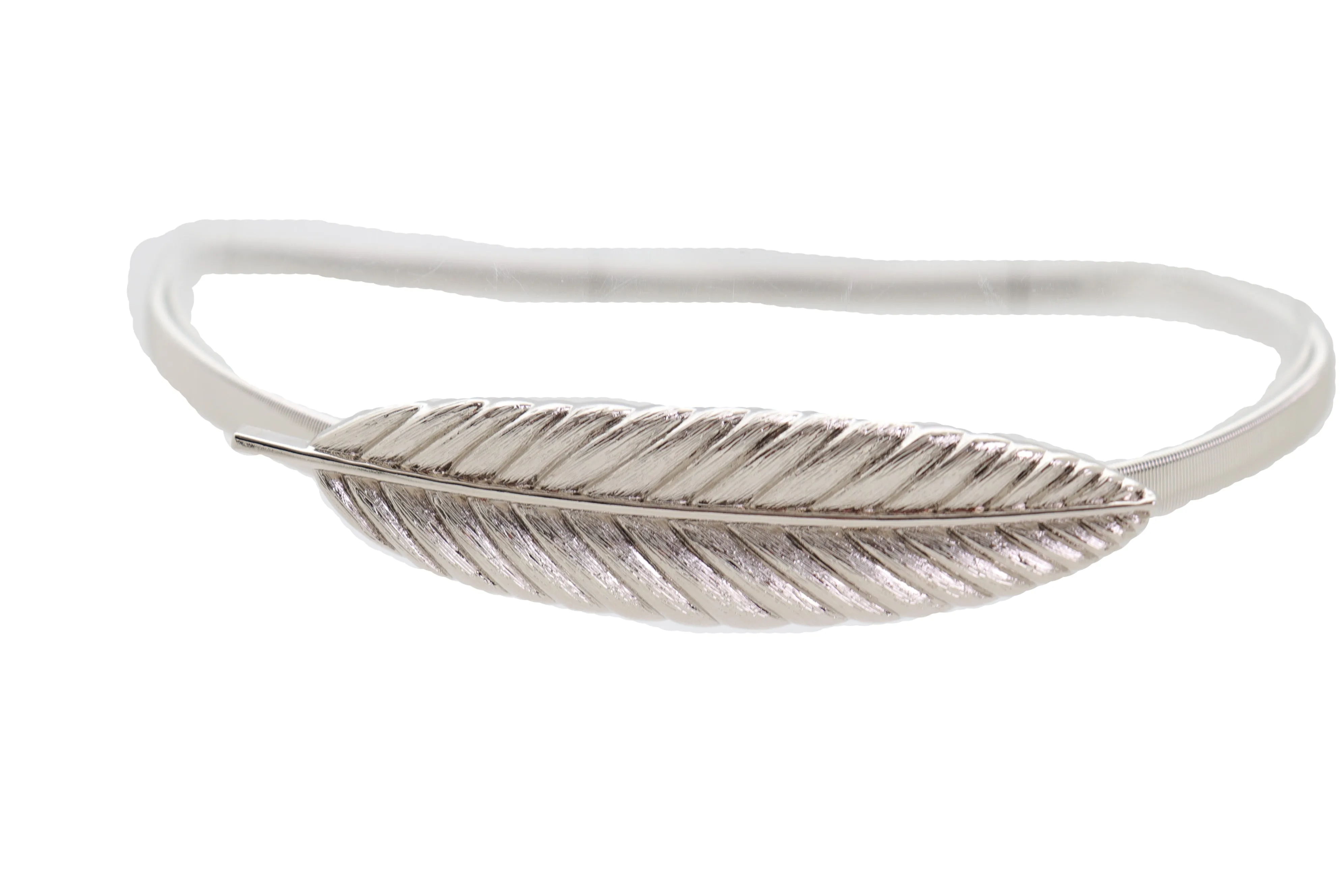 Silver Metal Leaf Elastic Waistband Fashion Belt Hip High Waist Size S M L
