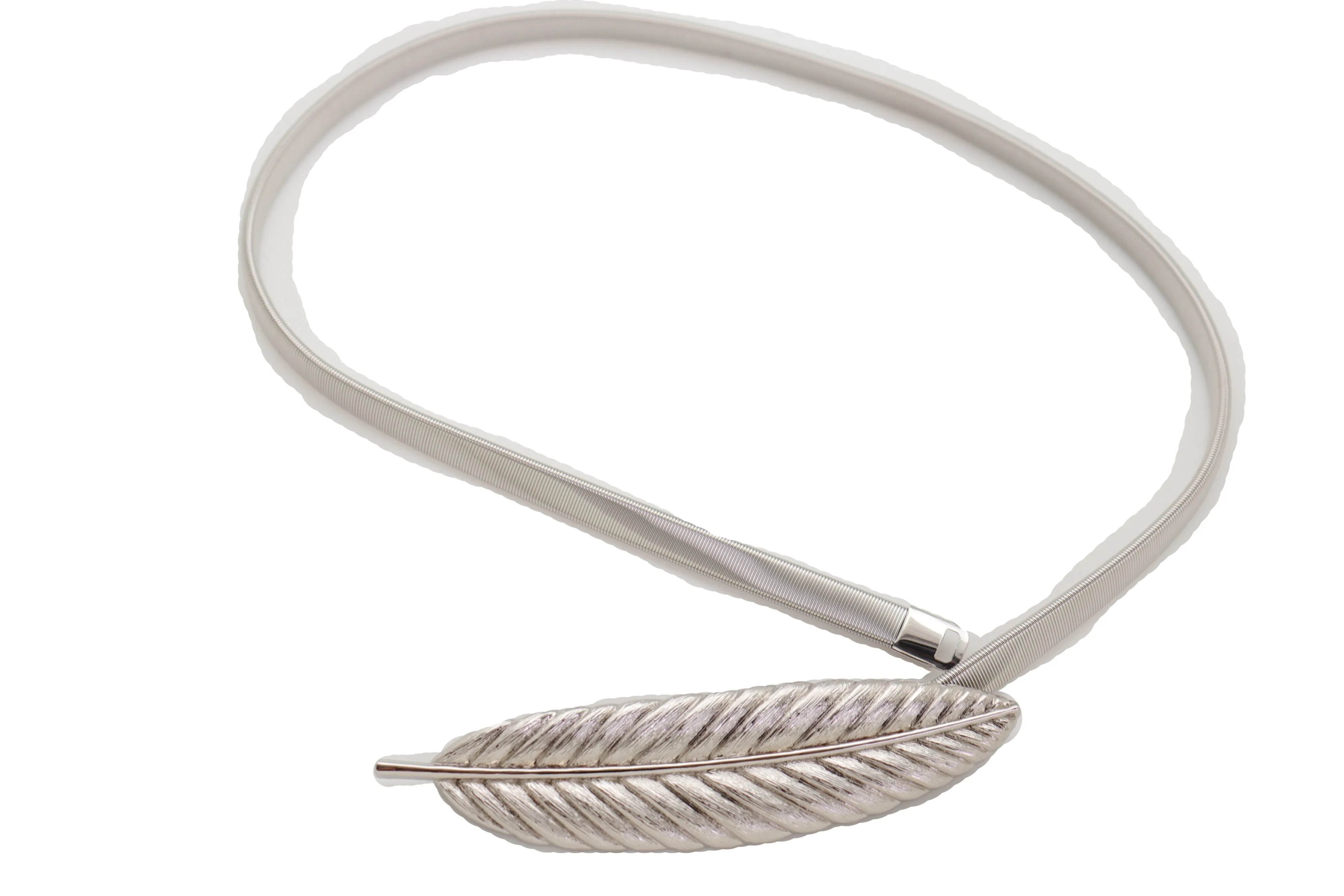 Silver Metal Leaf Elastic Waistband Fashion Belt Hip High Waist Size S M L