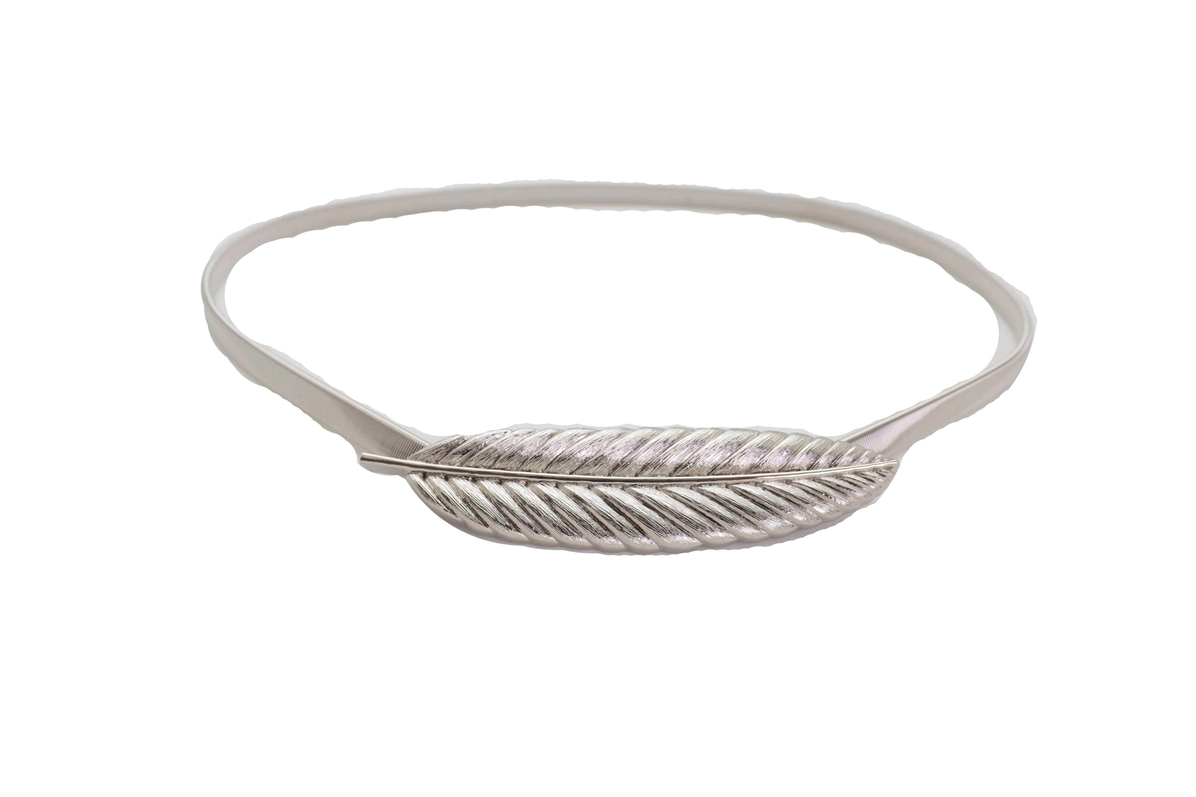 Silver Metal Leaf Elastic Waistband Fashion Belt Hip High Waist Size S M L